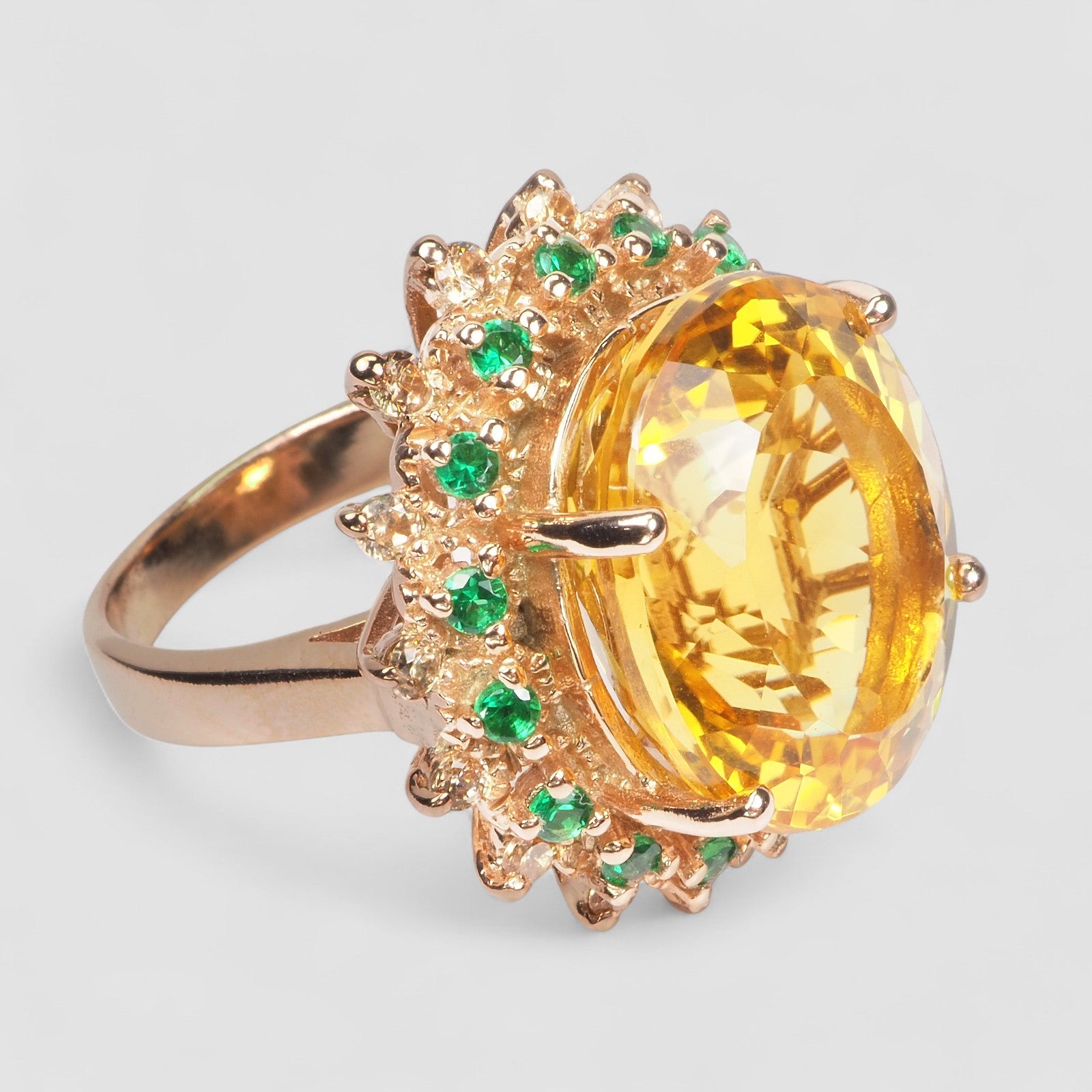 YELLOW CITRINE 925 STERLING SILVER ROSE GOLD RING