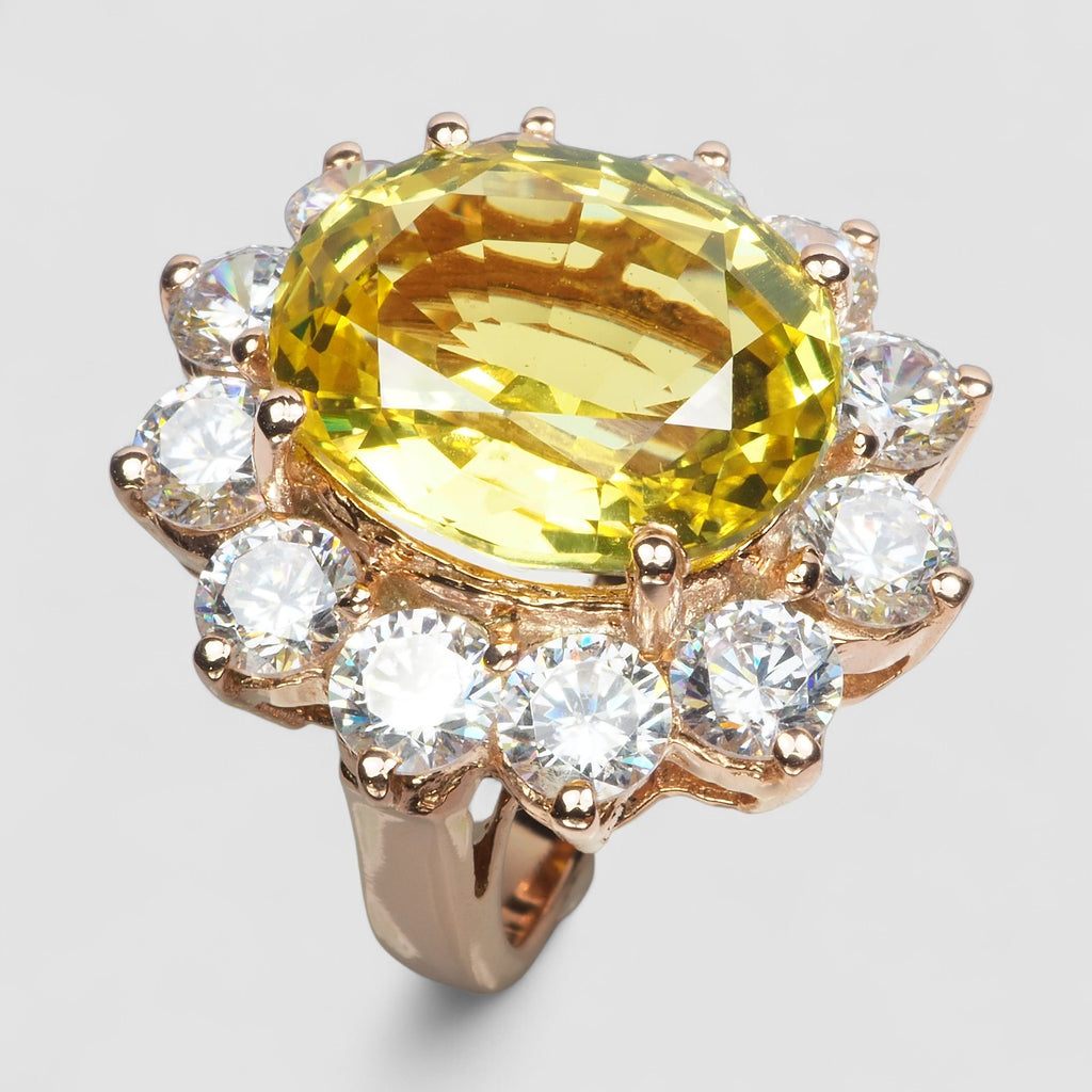 FLOWER YELLOW TOURMALINE 925 STERLING SILVER WHITE GOLD RING