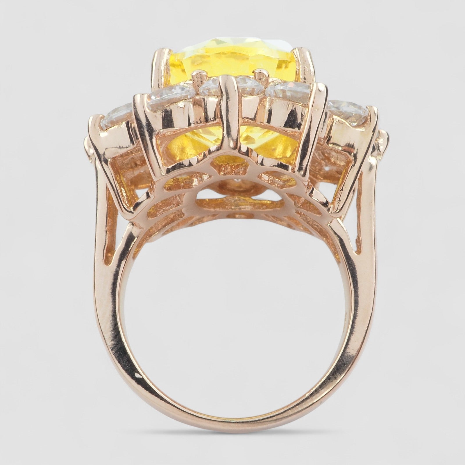 FLOWER YELLOW TOURMALINE 925 STERLING SILVER WHITE GOLD RING