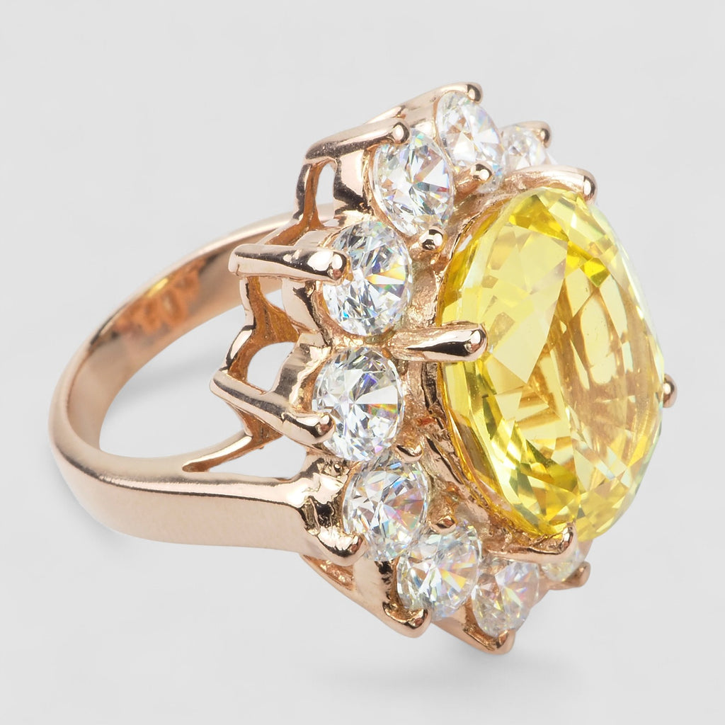 FLOWER YELLOW TOURMALINE 925 STERLING SILVER WHITE GOLD RING