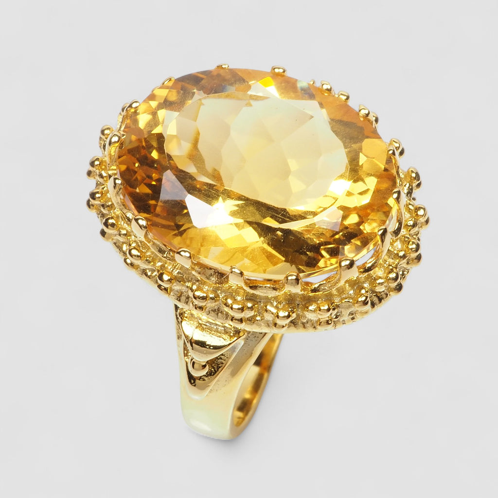YELLOW CITRINE 925 STERLING SILVER 24K GOLD RING