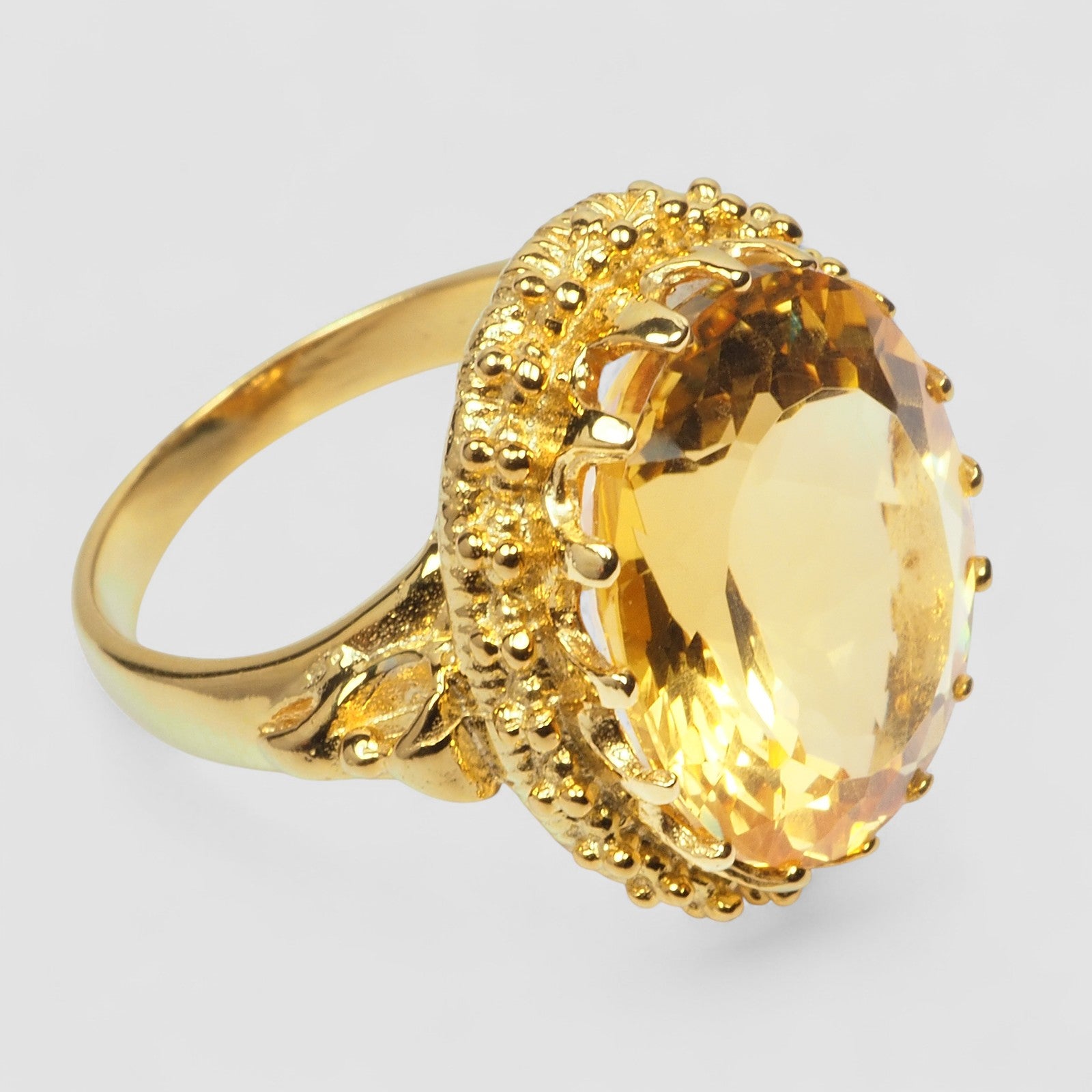 YELLOW CITRINE 925 STERLING SILVER 24K GOLD RING