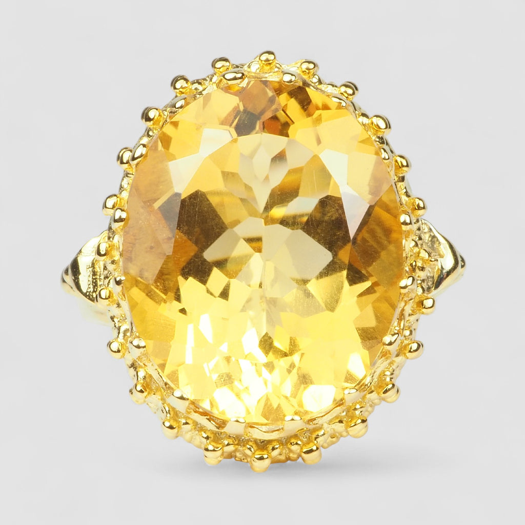 YELLOW CITRINE 925 STERLING SILVER 24K GOLD RING