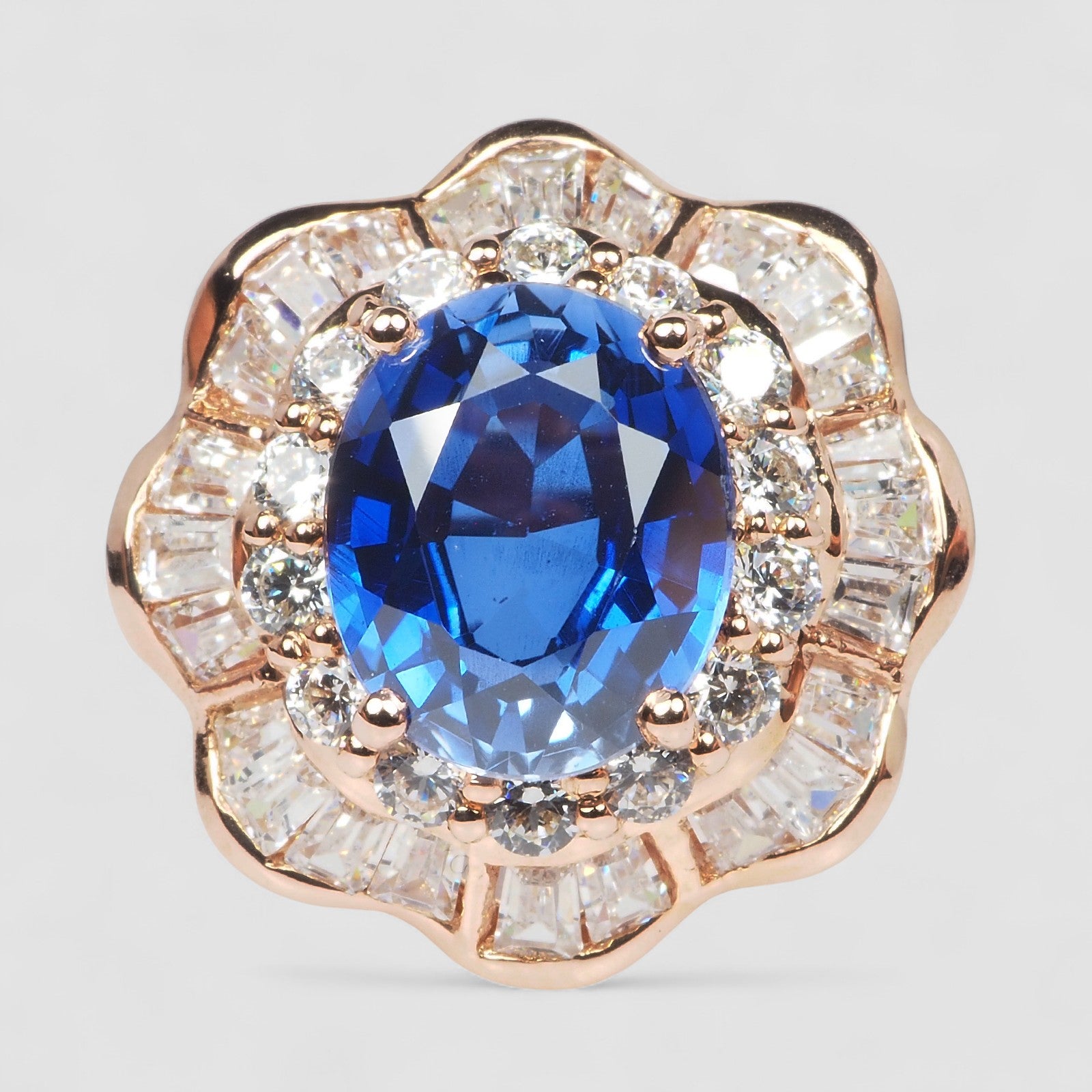 BLUE SAPPHIRE 925 STERLING SILVER ROSE GOLD RING