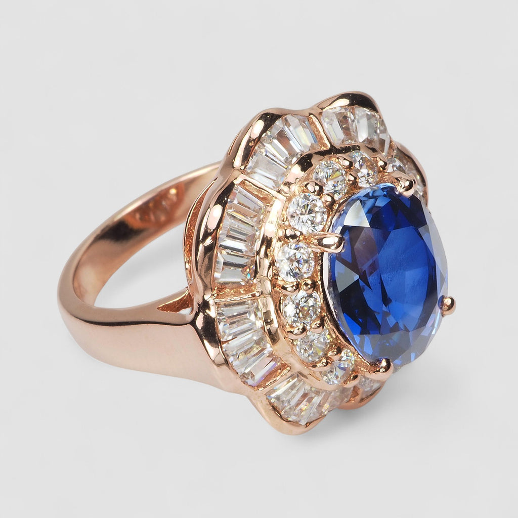 BLUE SAPPHIRE 925 STERLING SILVER ROSE GOLD RING