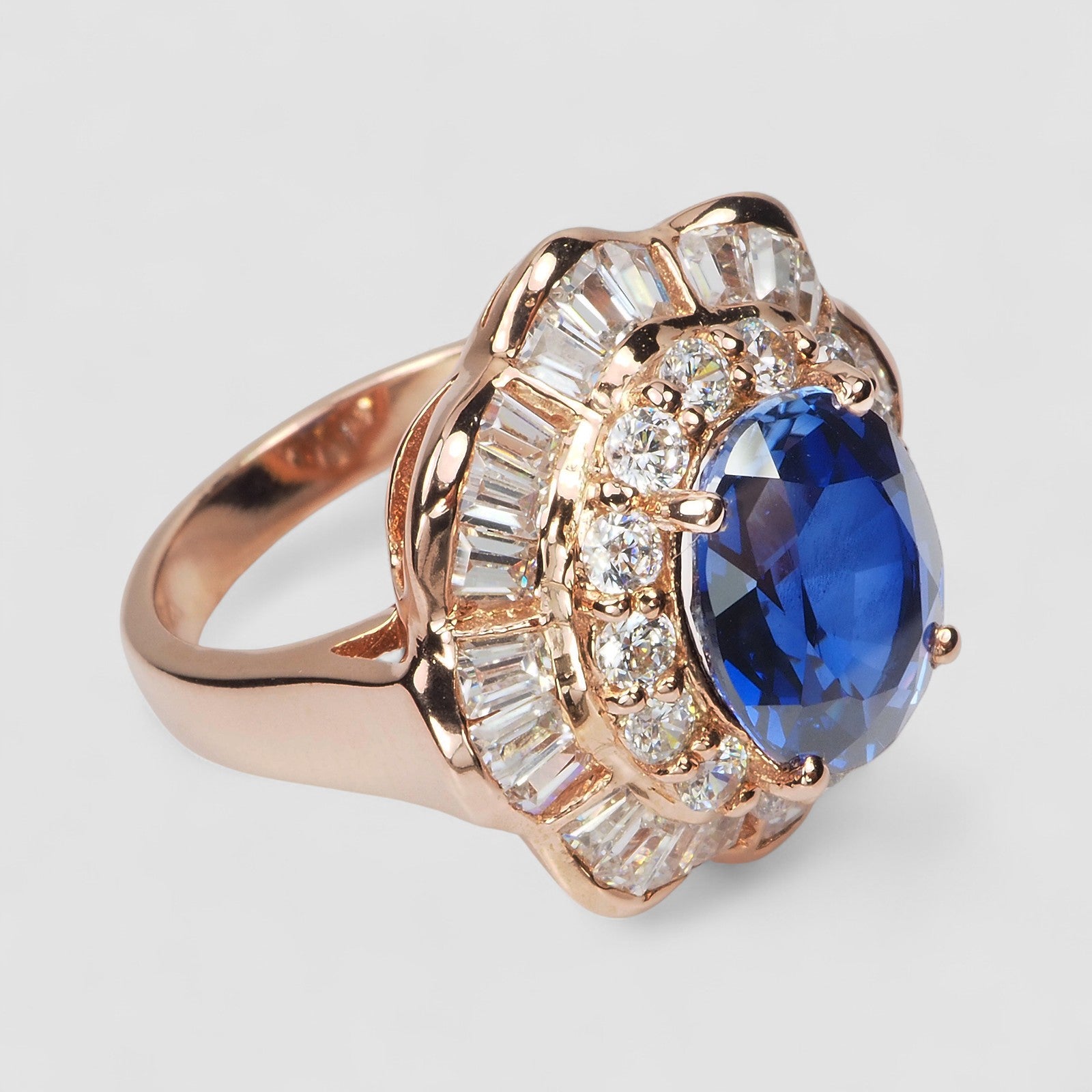 BLUE SAPPHIRE 925 STERLING SILVER ROSE GOLD RING
