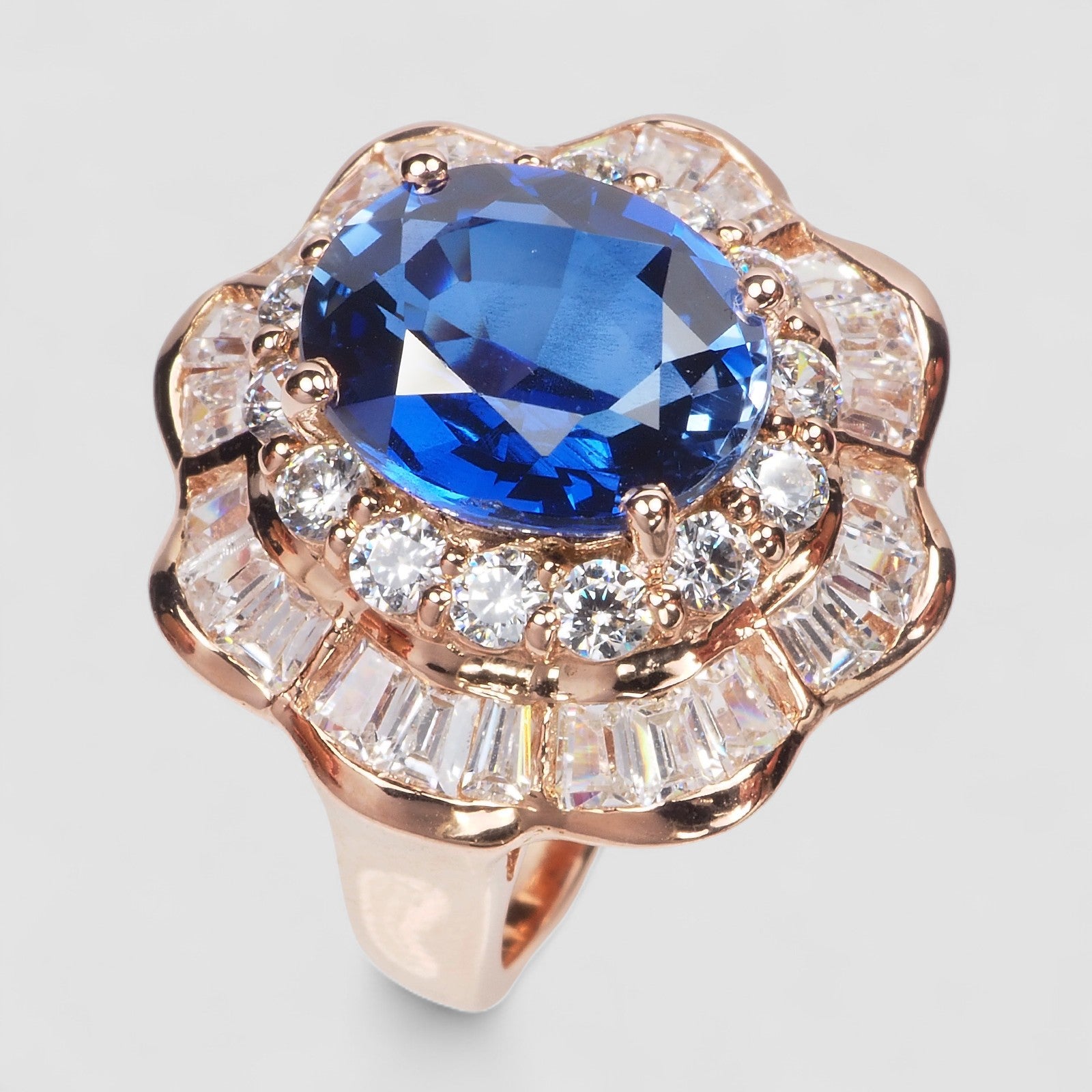 BLUE SAPPHIRE 925 STERLING SILVER ROSE GOLD RING