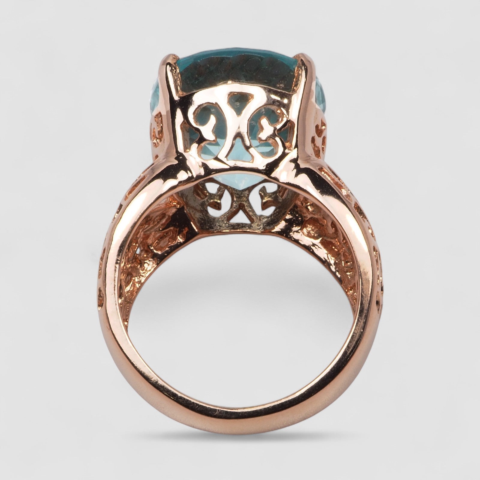 BLUE AQUAMARINE 925 STERLING SILVER ROSE GOLD RING