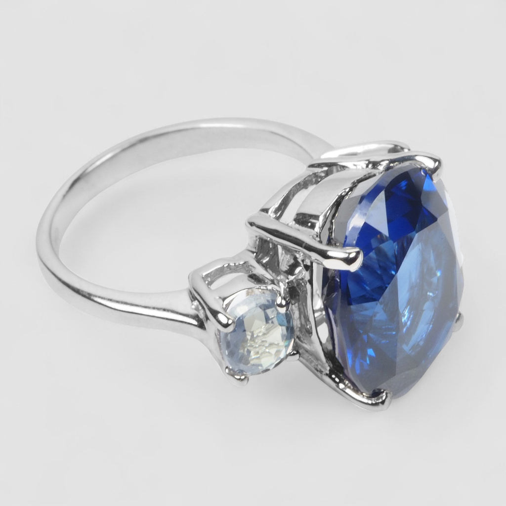 BLUE SAPPHIRE925 STERLING SILVER WHITE GOLD RING