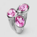 THREE STONE PINK SAPPHIRE 925 STERLING SILVER WHITE GOLD RING