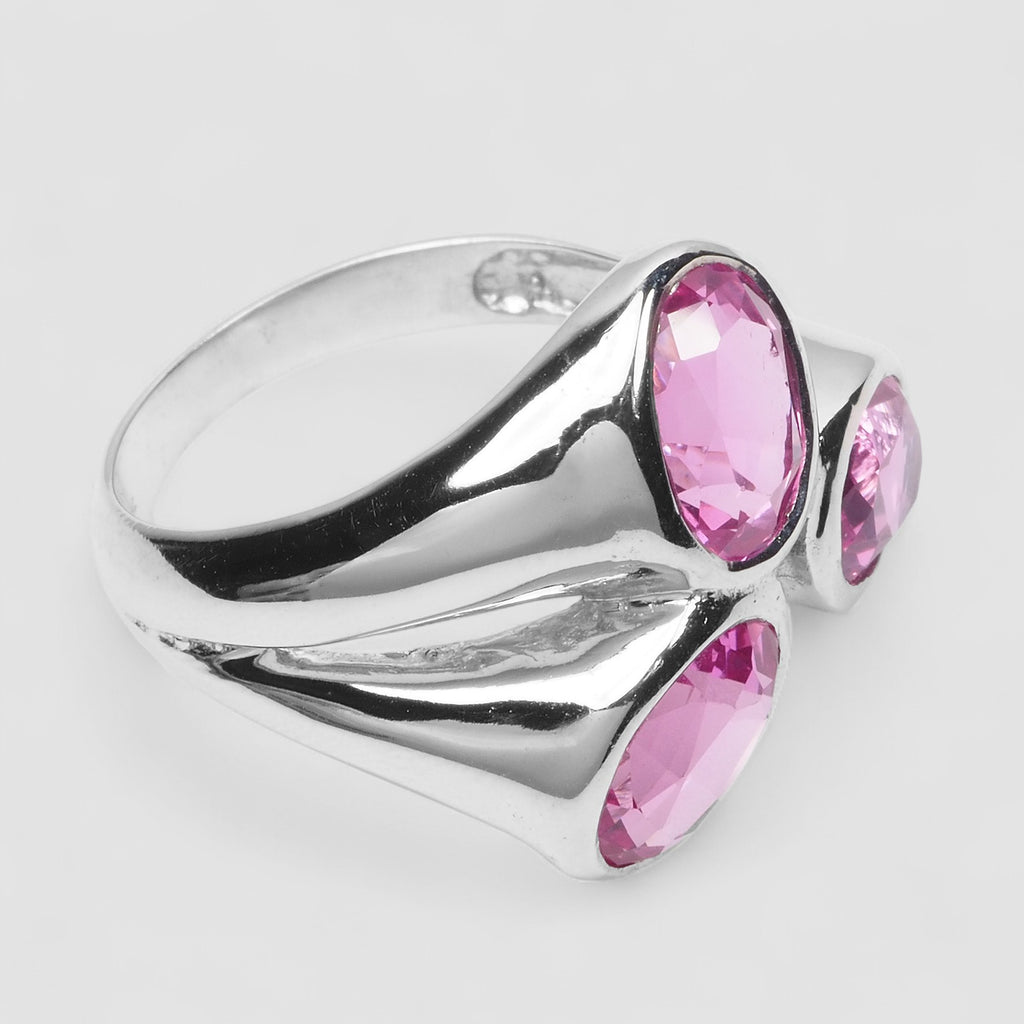 THREE STONE PINK SAPPHIRE 925 STERLING SILVER WHITE GOLD RING
