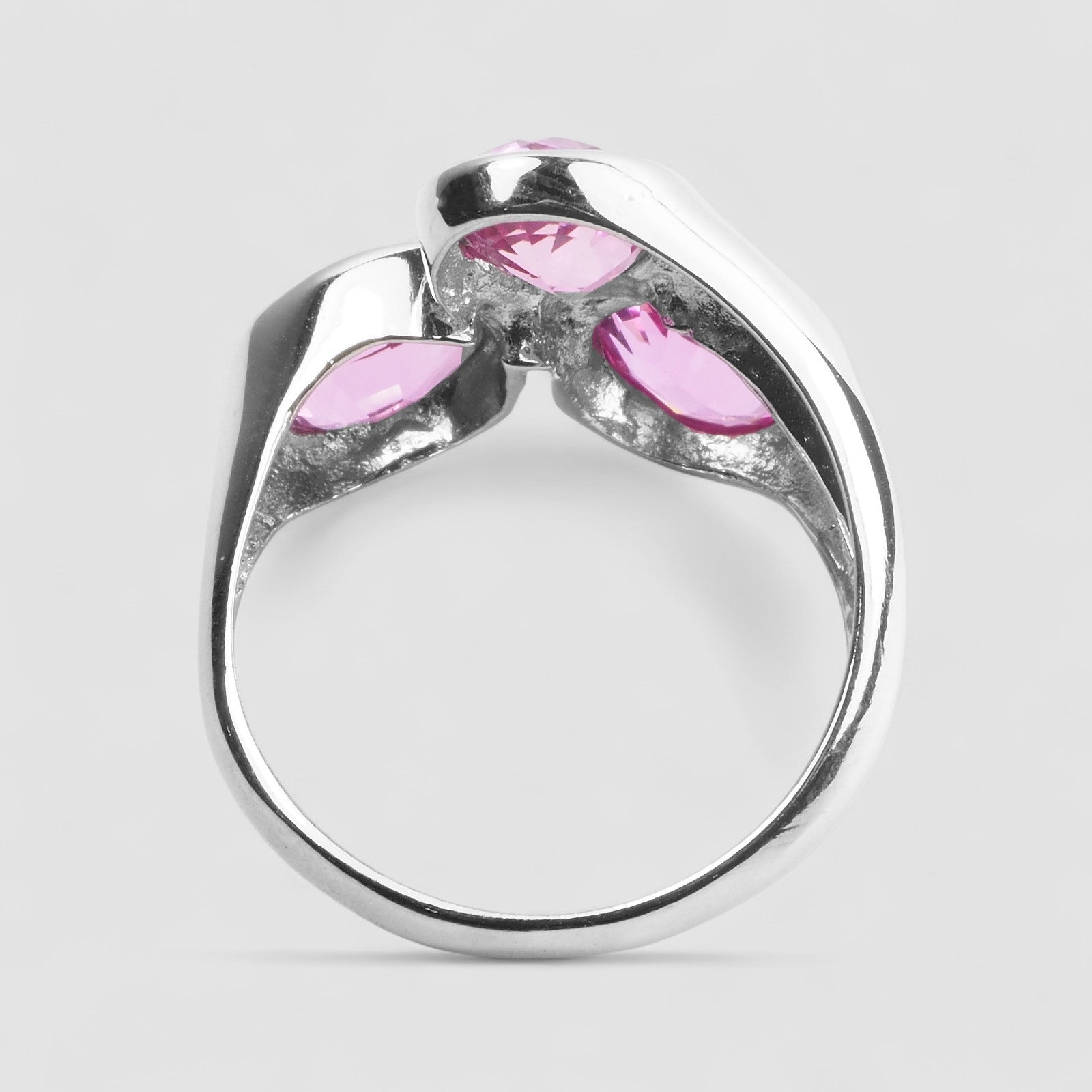 THREE STONE PINK SAPPHIRE 925 STERLING SILVER WHITE GOLD RING