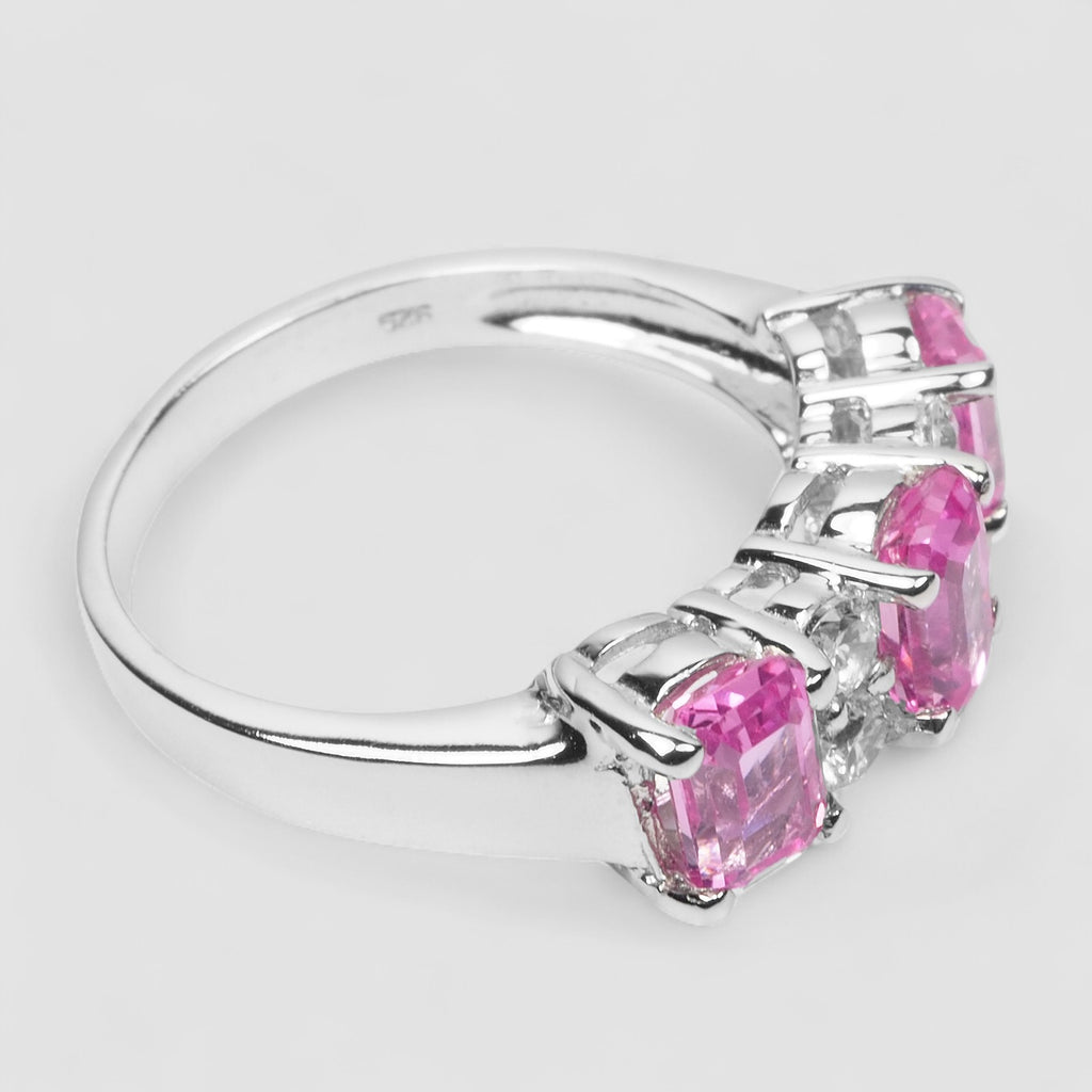 925 STERLING SILVER HANDMADE RTHREE STONE PINK SAPPHIRE