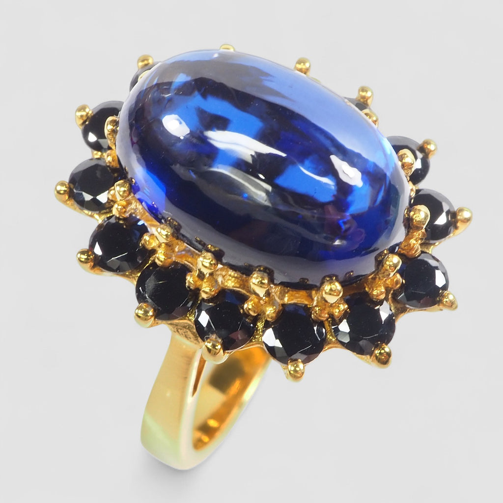 BLUE SAPPHIRE CABOCHON 925 STERLING SILVER HANDMADE RING