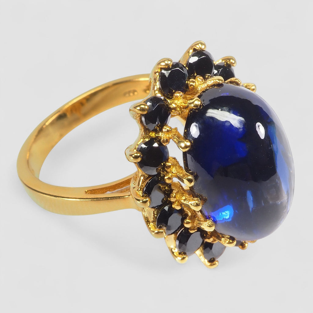 BLUE SAPPHIRE CABOCHON 925 STERLING SILVER HANDMADE RING