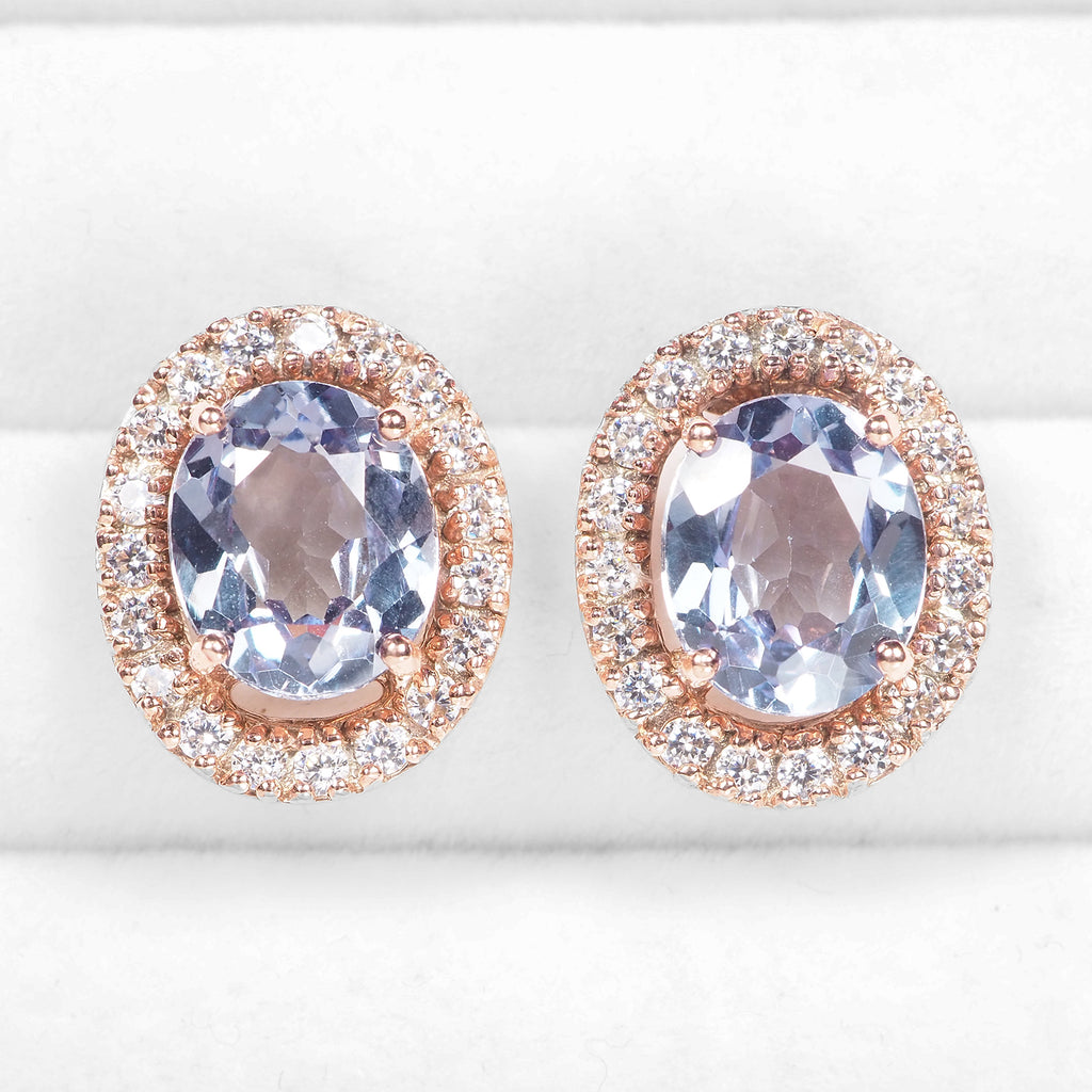 COLOR CHANGE ALEXANDRITE 925 STERLING SILVER ROSE GOLD EARRINGS
