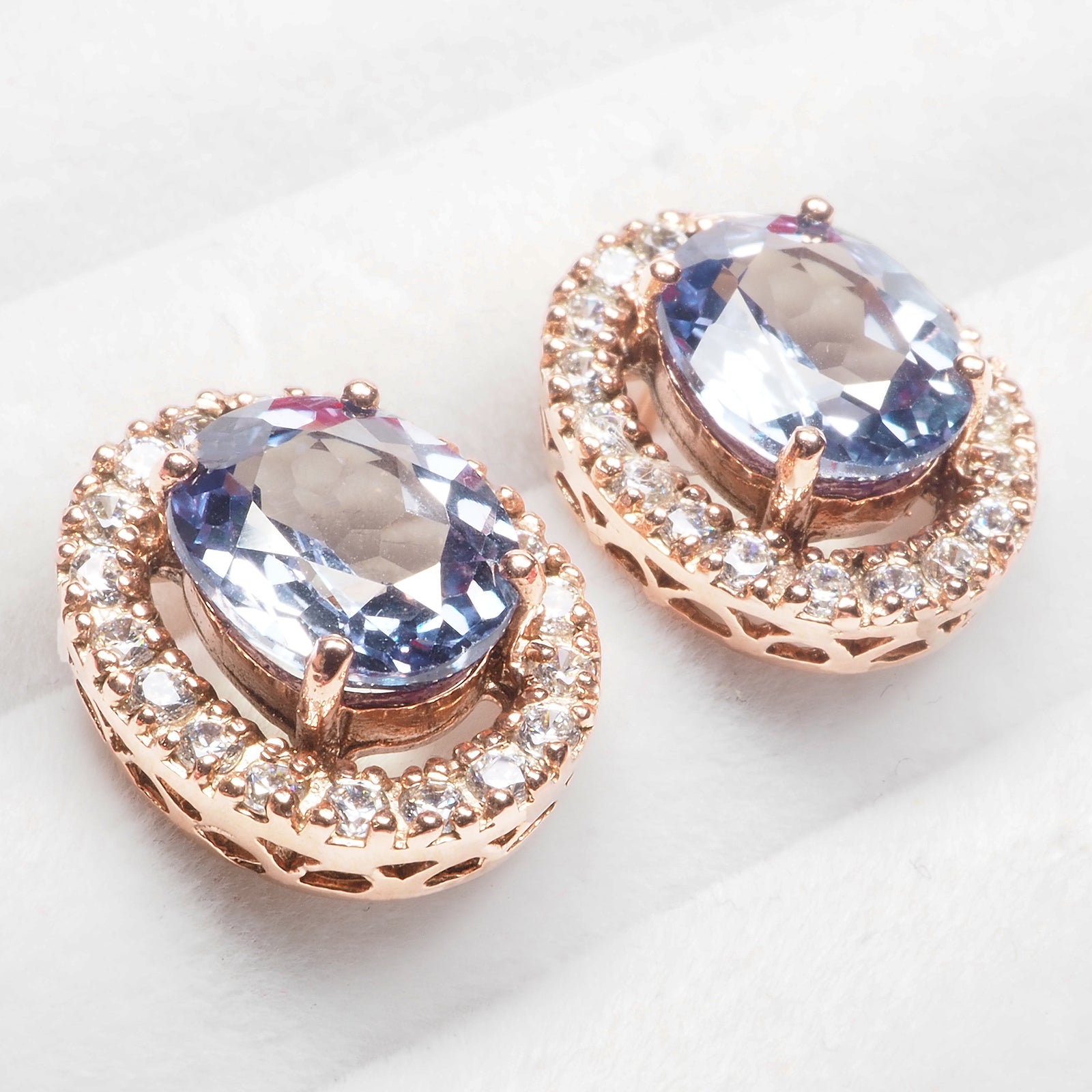 COLOR CHANGE ALEXANDRITE 925 STERLING SILVER ROSE GOLD EARRINGS