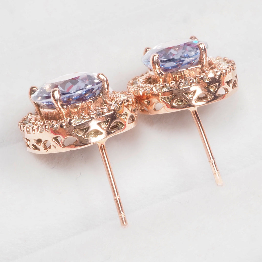 COLOR CHANGE ALEXANDRITE 925 STERLING SILVER ROSE GOLD EARRINGS