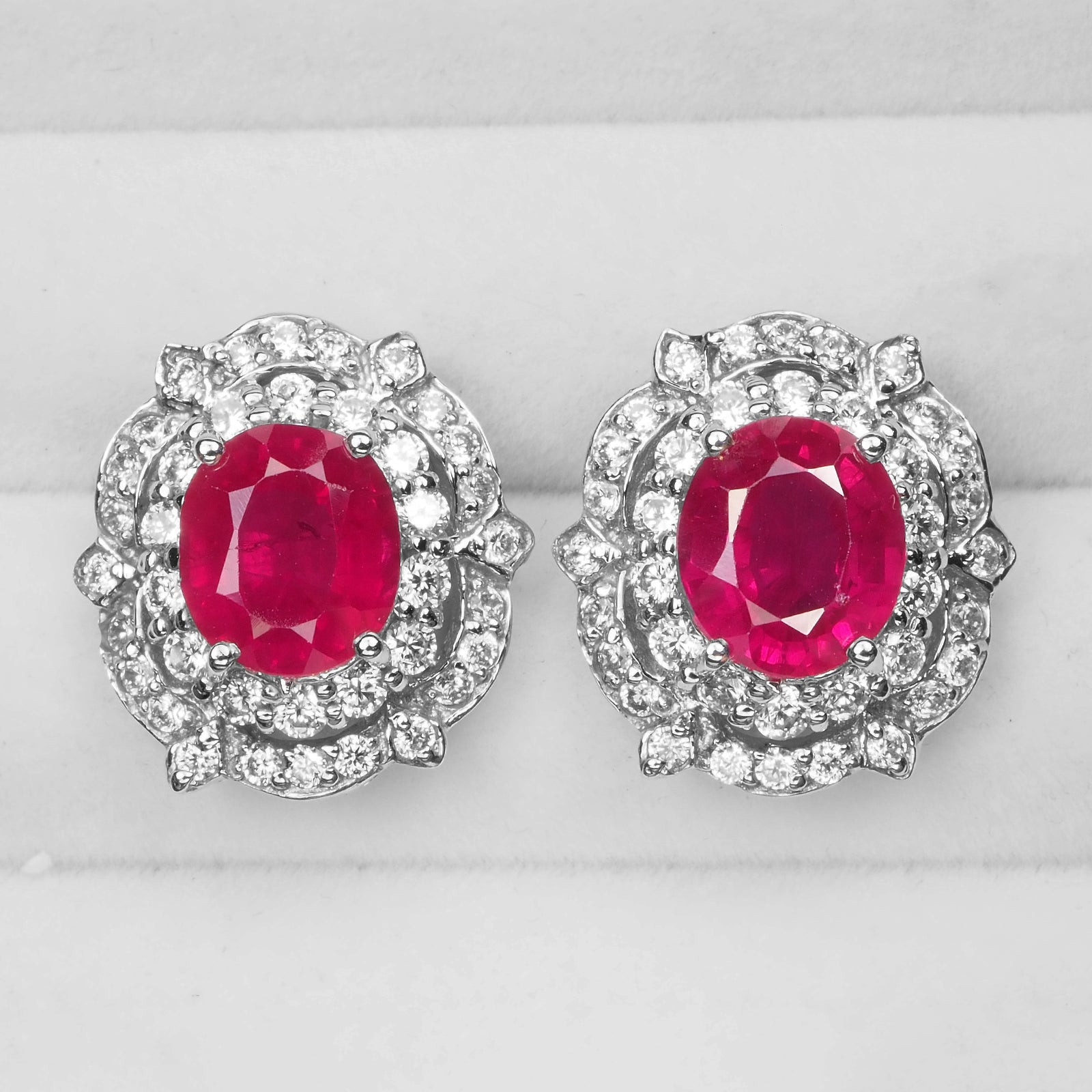 RED RUBY 925 STERLING SILVER WHITE GOLD HANDMADE EARRINGS