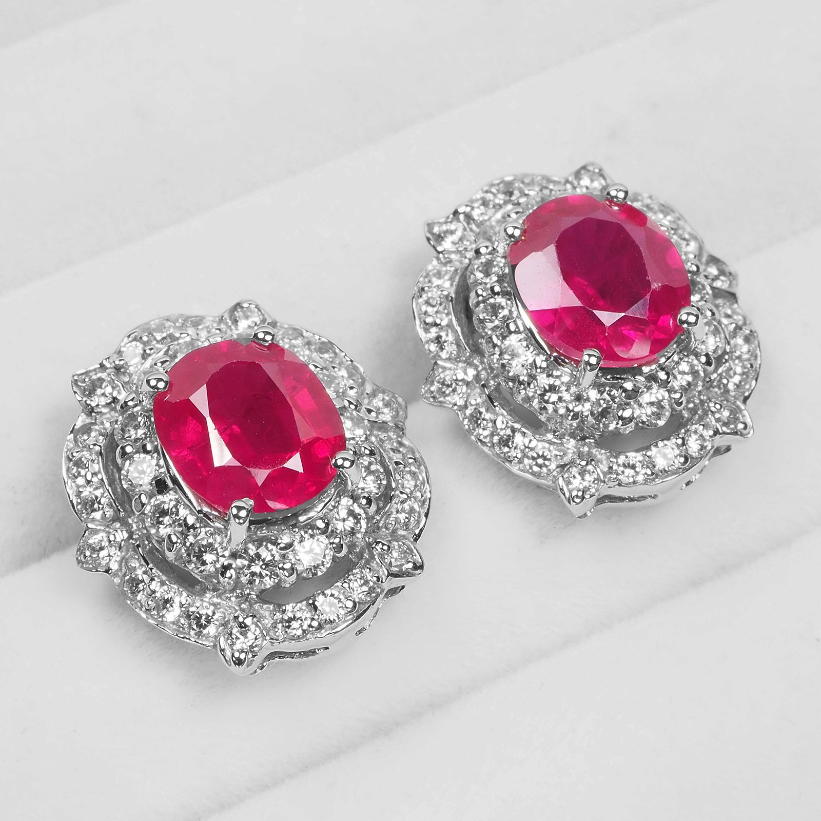 RED RUBY 925 STERLING SILVER WHITE GOLD HANDMADE EARRINGS