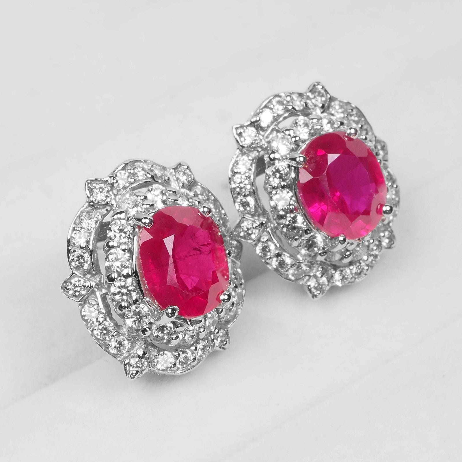 RED RUBY 925 STERLING SILVER WHITE GOLD HANDMADE EARRINGS
