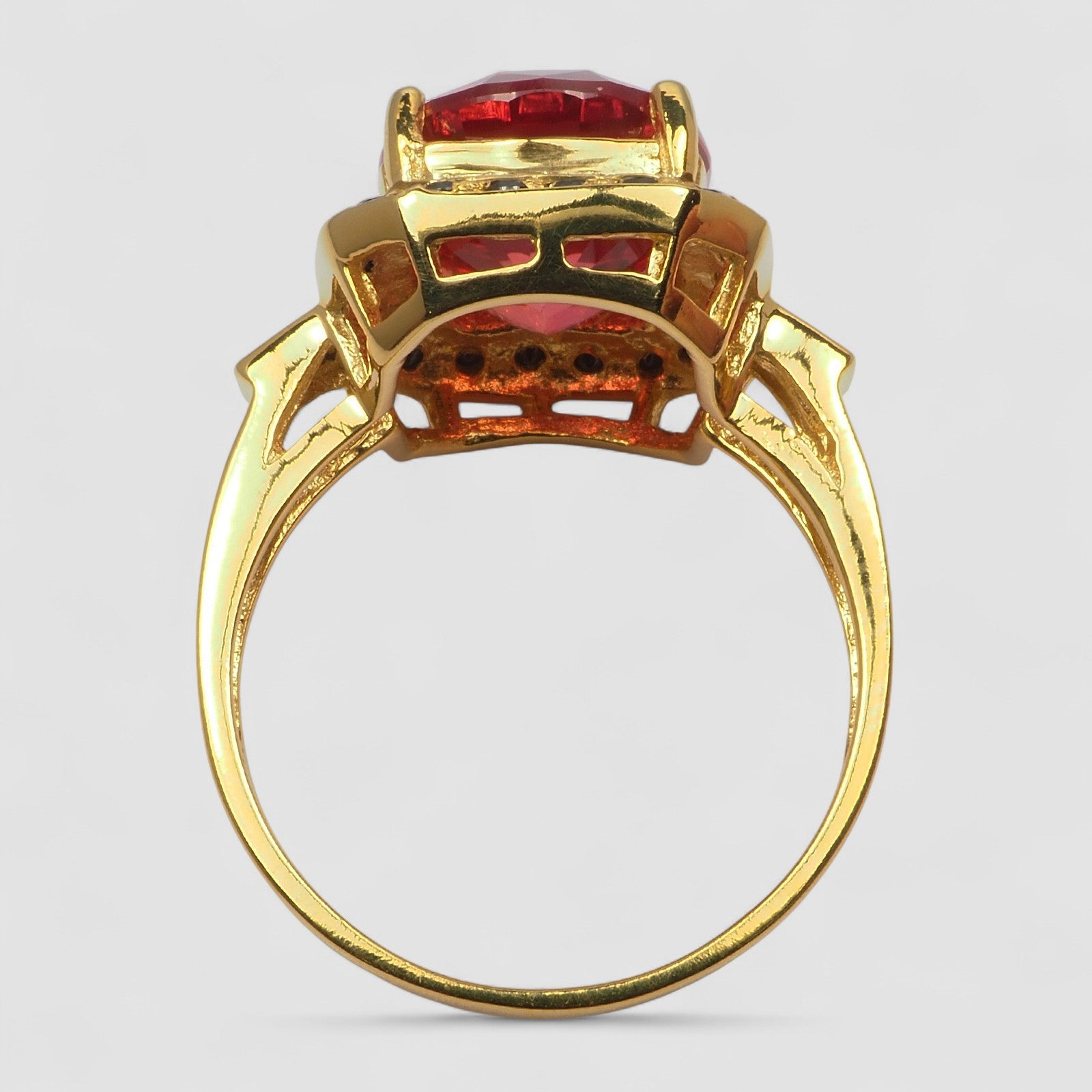 24K GOLD 925 STERLING SILVER RING RED SAPPHIRE