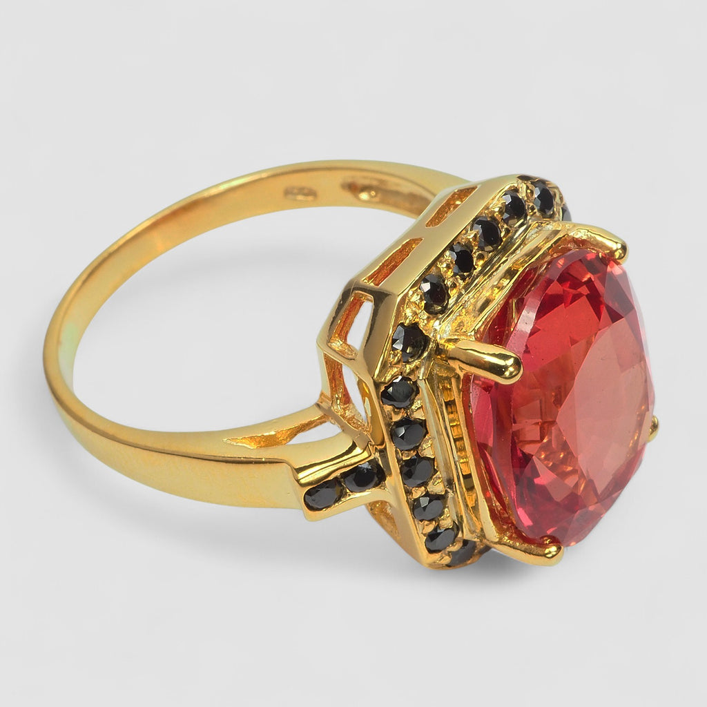 24K GOLD 925 STERLING SILVER RING RED SAPPHIRE