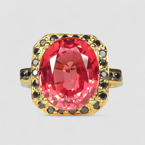 24K GOLD 925 STERLING SILVER RING RED SAPPHIRE