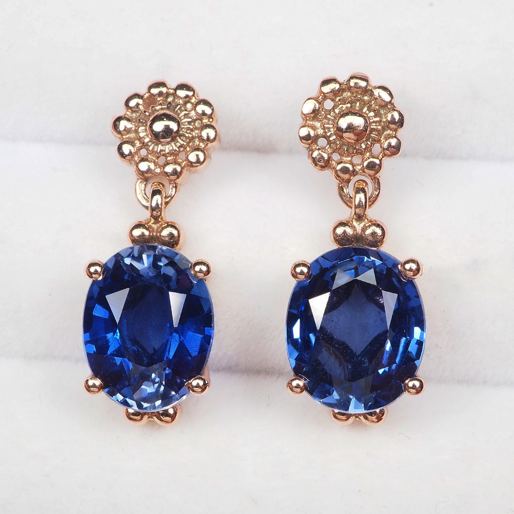 ROSE GOLD HANDMADE EARRINGS 925 STERLING SILVER BLUE SAPPHIRE