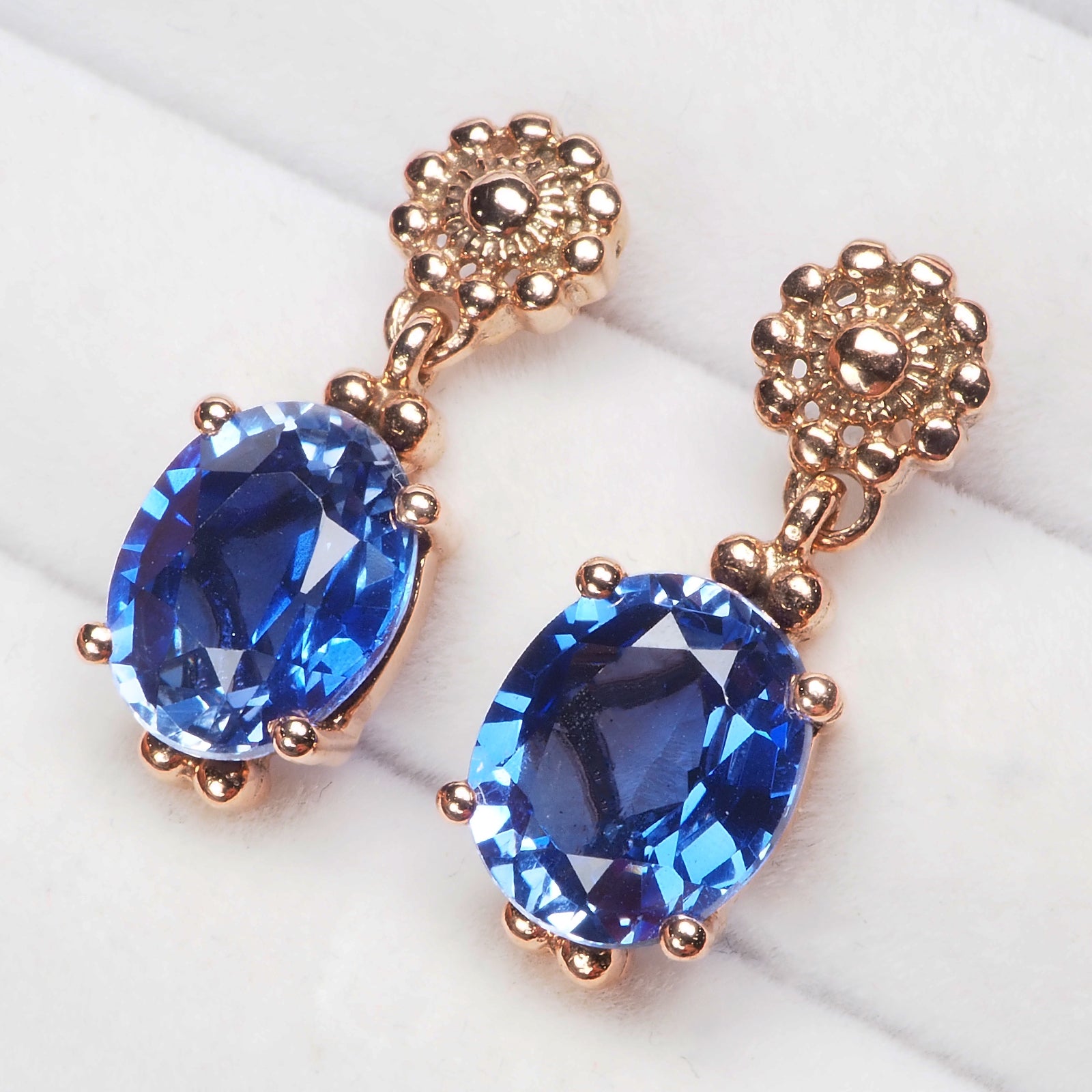 ROSE GOLD HANDMADE EARRINGS 925 STERLING SILVER BLUE SAPPHIRE
