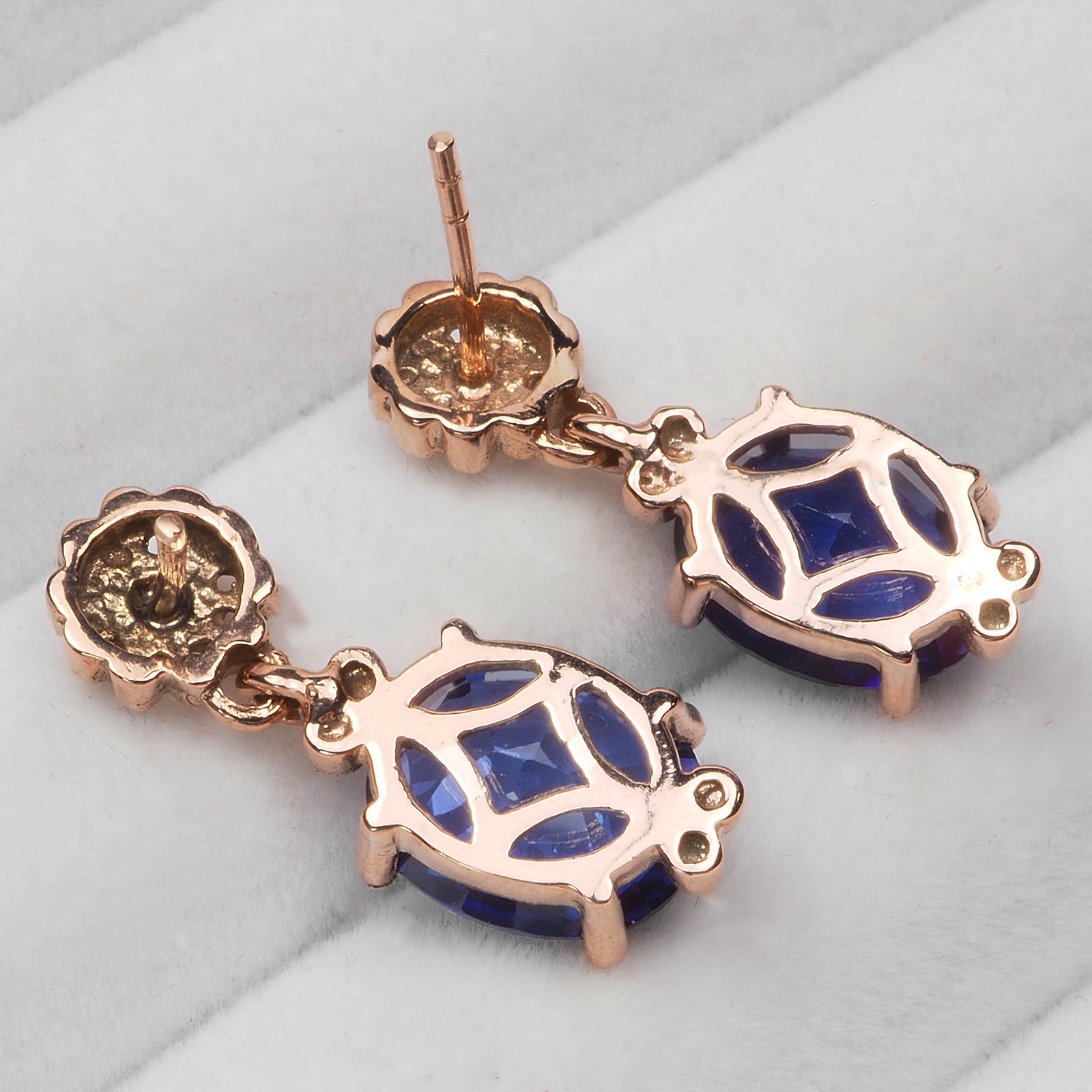 ROSE GOLD HANDMADE EARRINGS 925 STERLING SILVER BLUE SAPPHIRE
