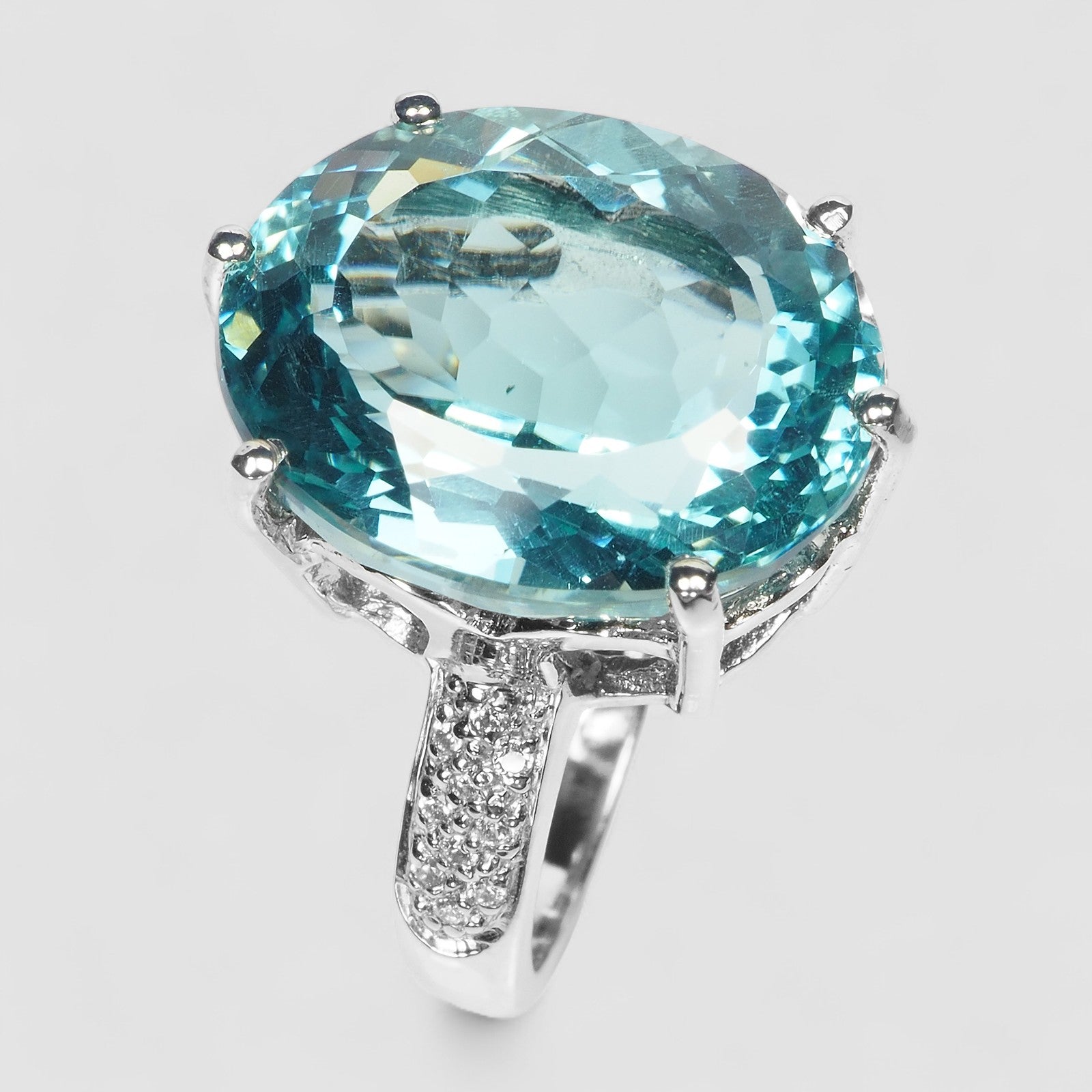 WHITE GOLD 925 STERLING SILVER RING BLUE TOPAZ