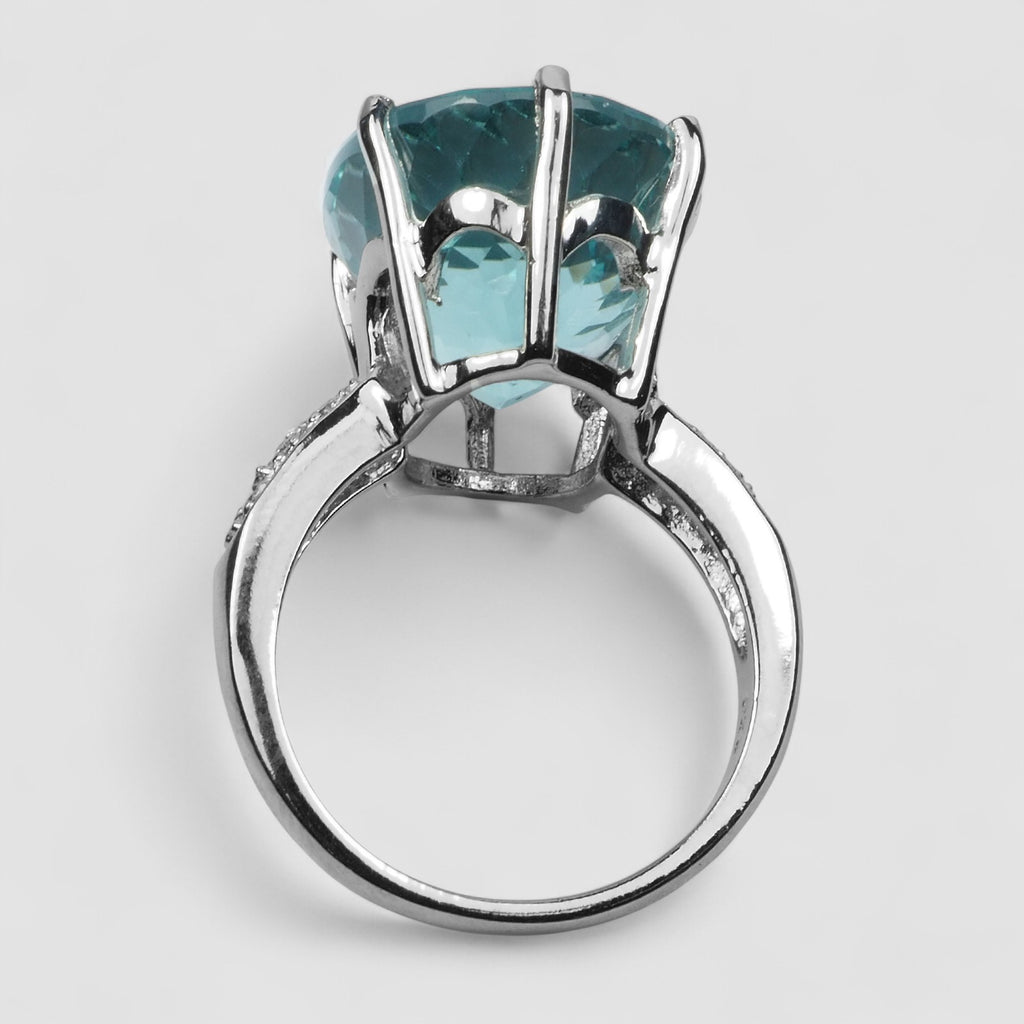 WHITE GOLD 925 STERLING SILVER RING BLUE TOPAZ