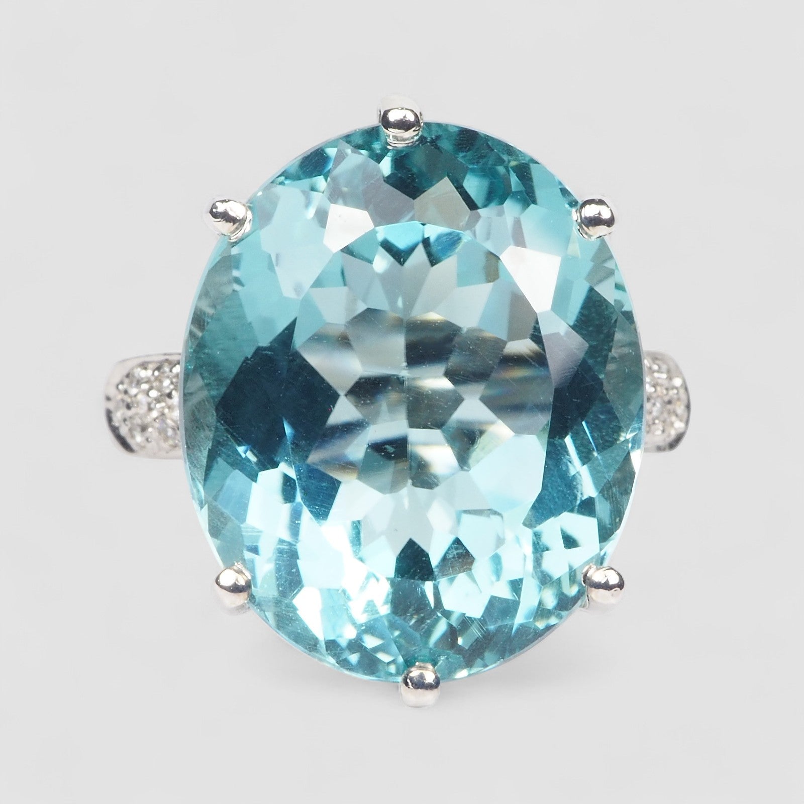 WHITE GOLD 925 STERLING SILVER RING BLUE TOPAZ