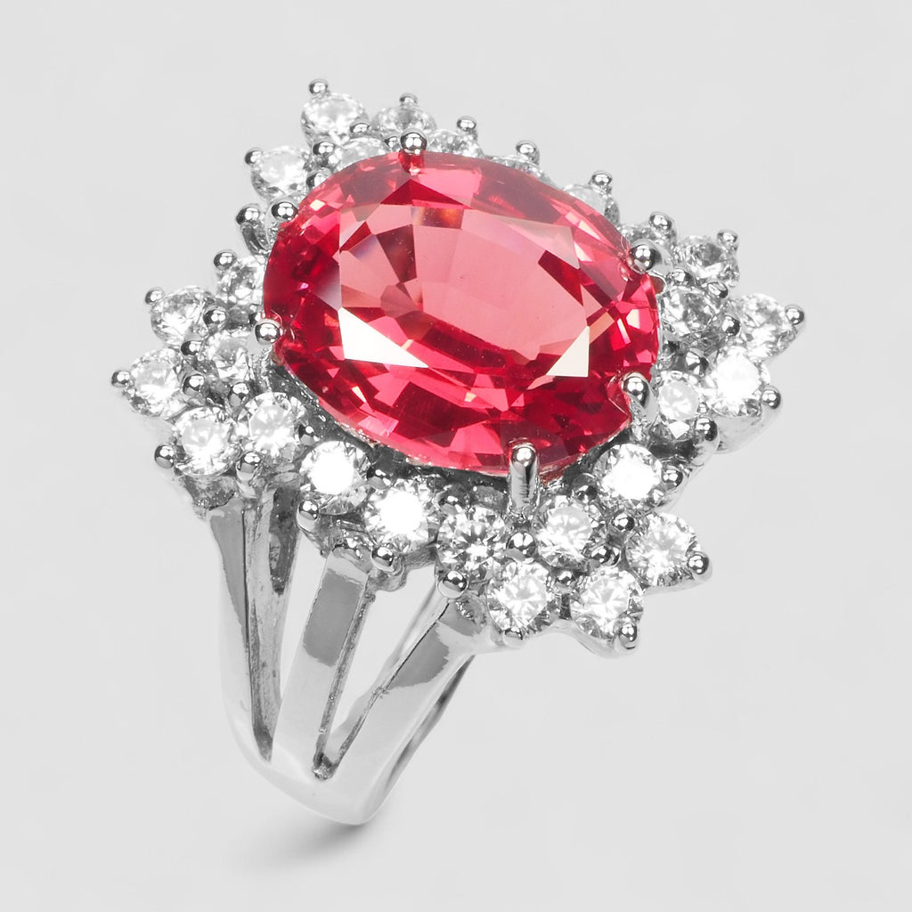 RED SPINEL 925 STERLING SILVER WHITE GOLD RING