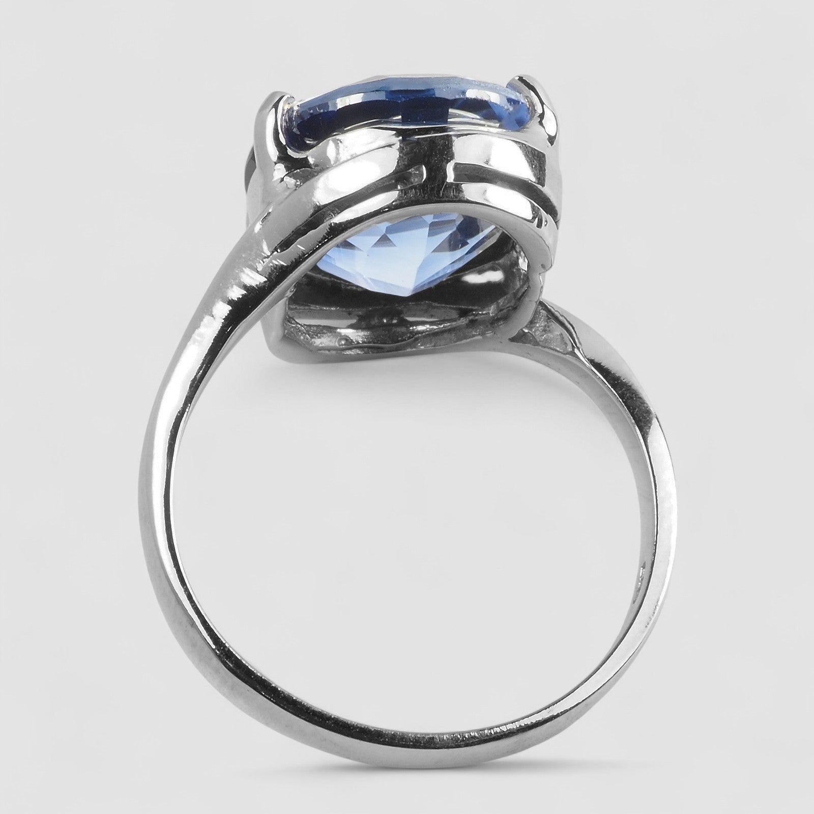 WHITE GOLD RING BLUE SAPPHIRE 925 STERLING SILVER