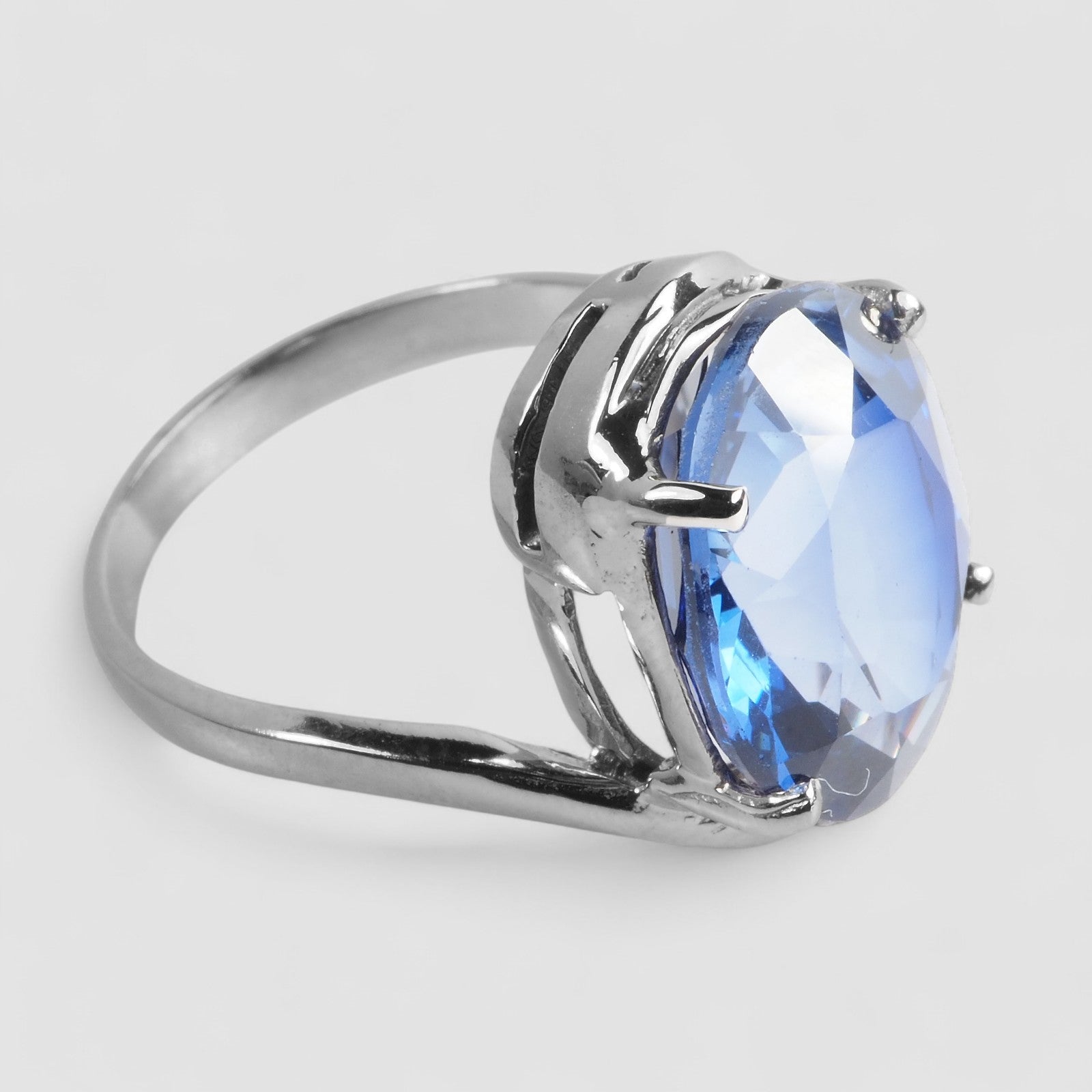 WHITE GOLD RING BLUE SAPPHIRE 925 STERLING SILVER