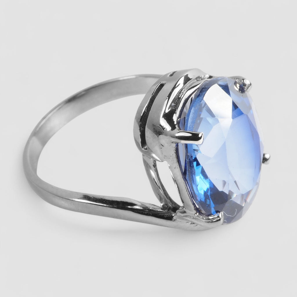 WHITE GOLD RING BLUE SAPPHIRE 925 STERLING SILVER