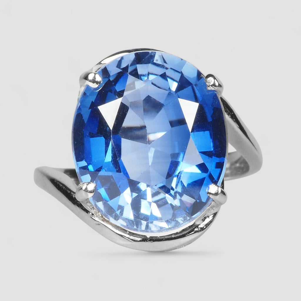 WHITE GOLD RING BLUE SAPPHIRE 925 STERLING SILVER