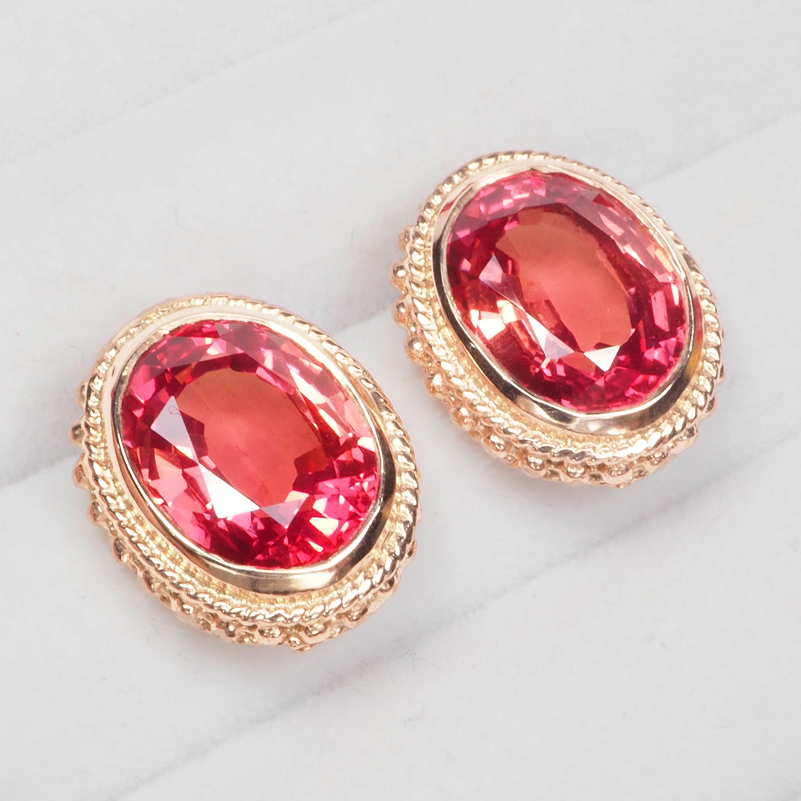PINK PADPARADSCHA SAPPHIRE 925 STERLING SILVER ROSE GOLD EARRINGS