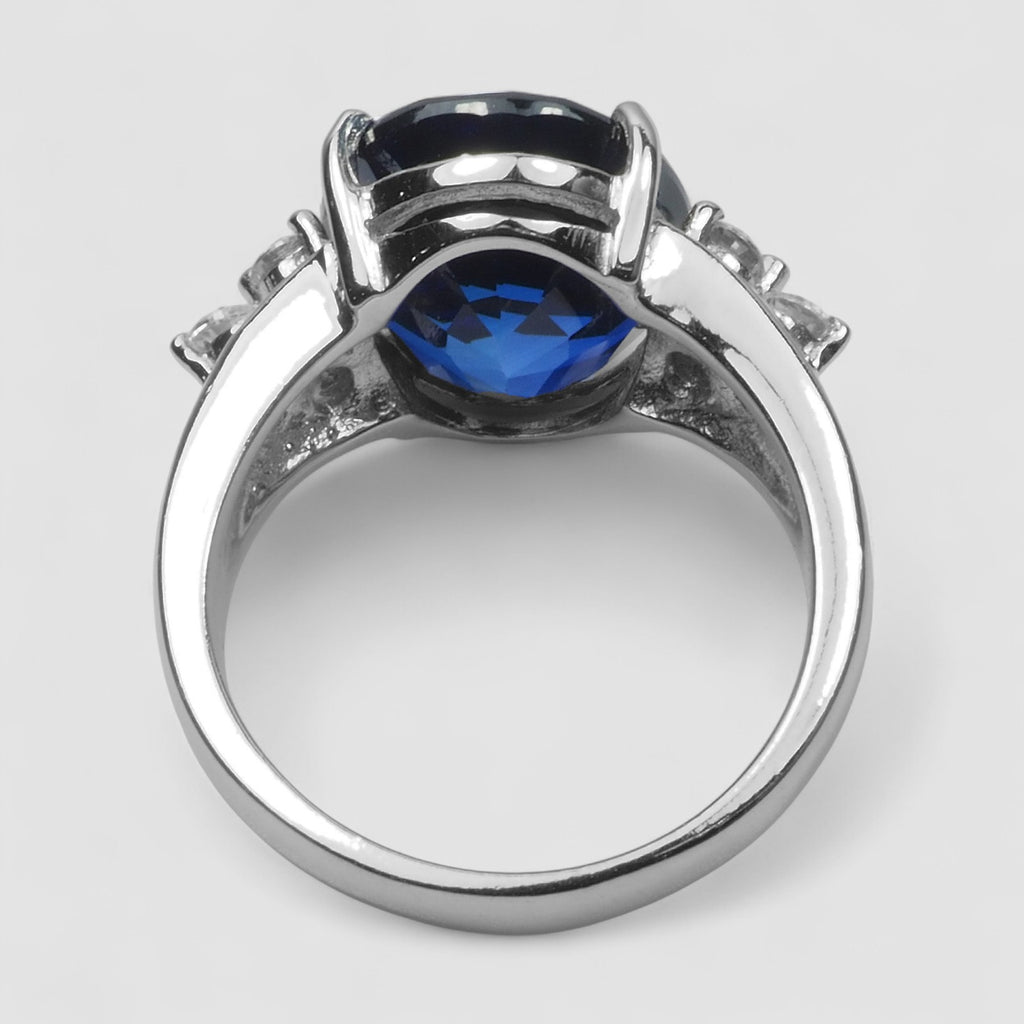 925 STERLING SILVER WHITE GOLD RING BLUE SAPPHIRE OVAL