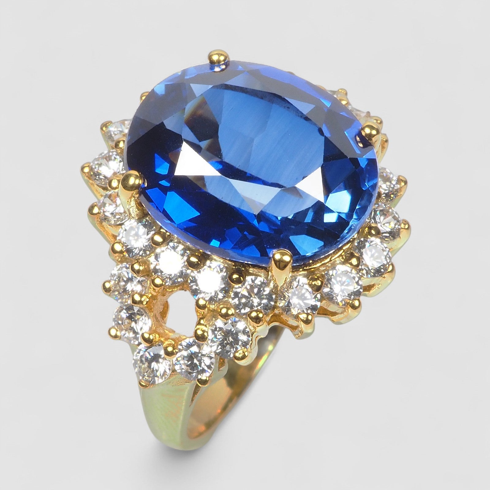 24K GOLD 925 STERLING SILVER RING BLUE SAPPHIRE