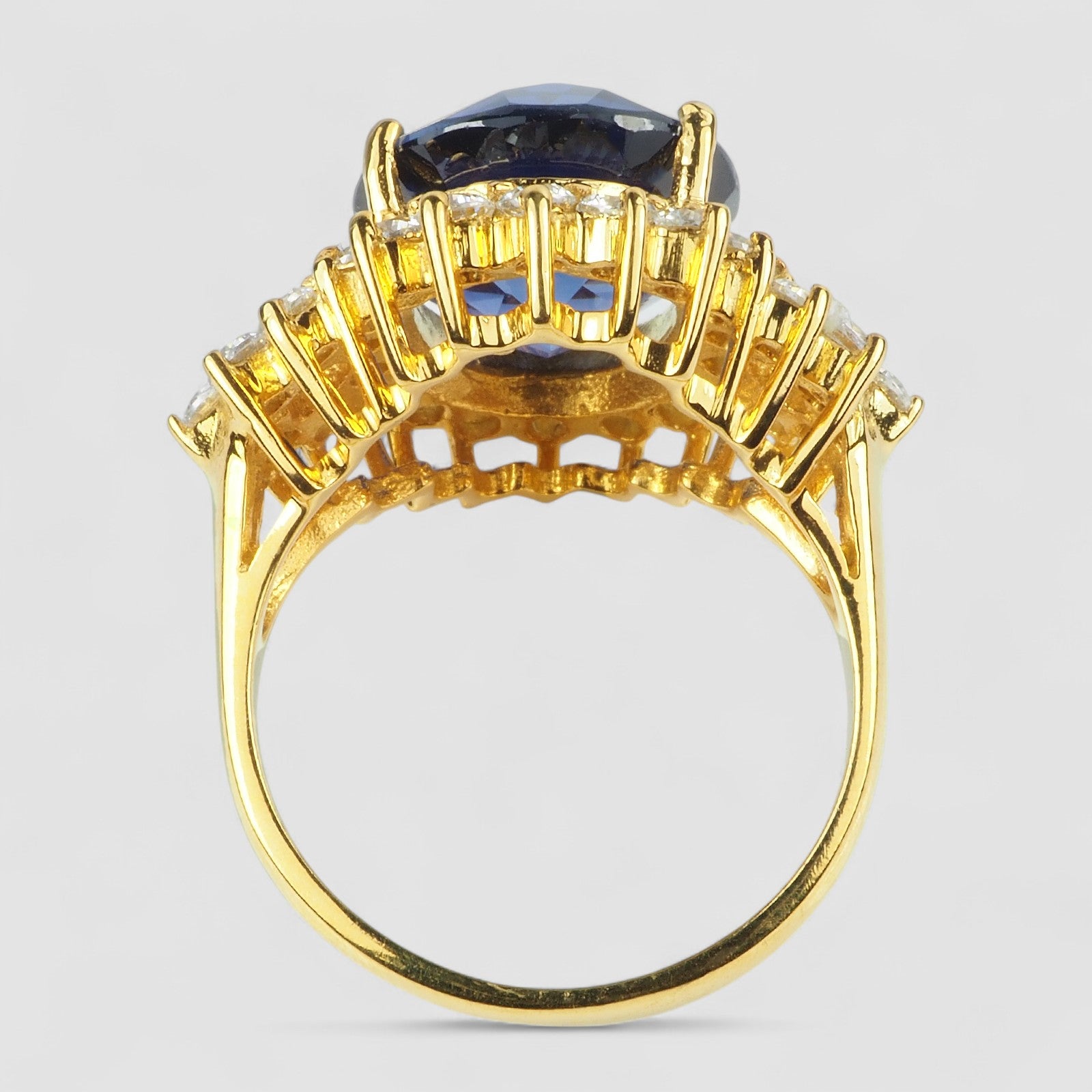 24K GOLD 925 STERLING SILVER RING BLUE SAPPHIRE