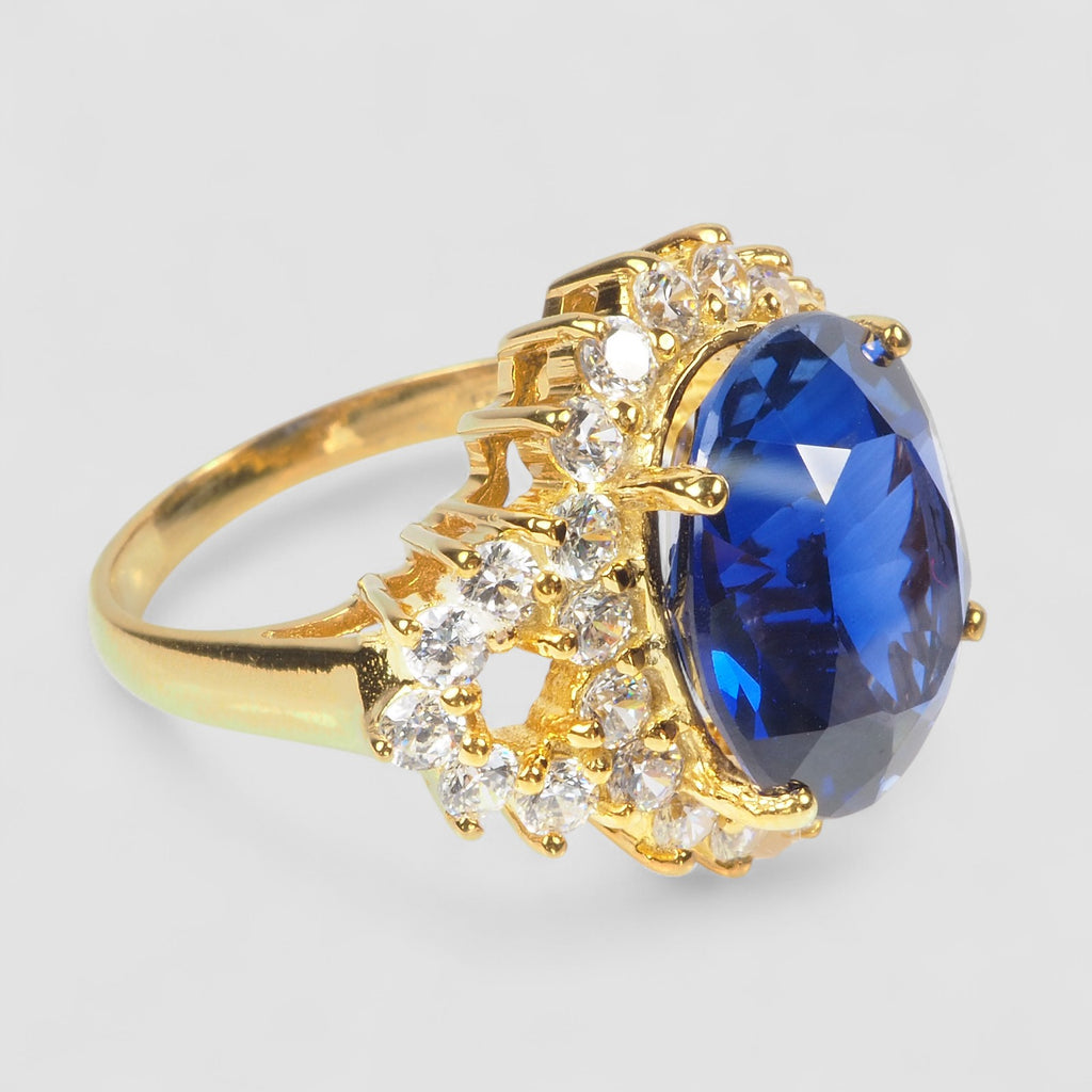 24K GOLD 925 STERLING SILVER RING BLUE SAPPHIRE