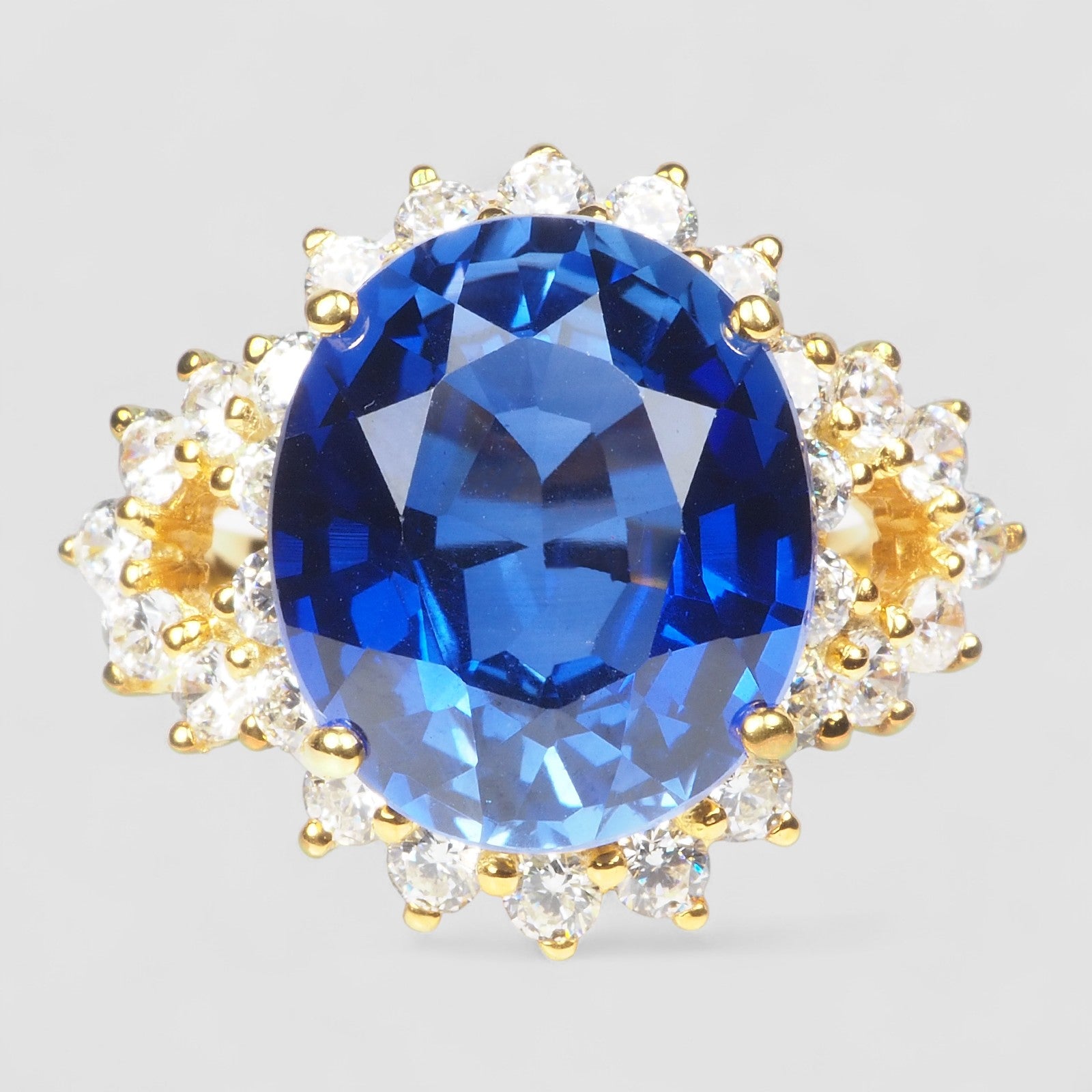 24K GOLD 925 STERLING SILVER RING BLUE SAPPHIRE