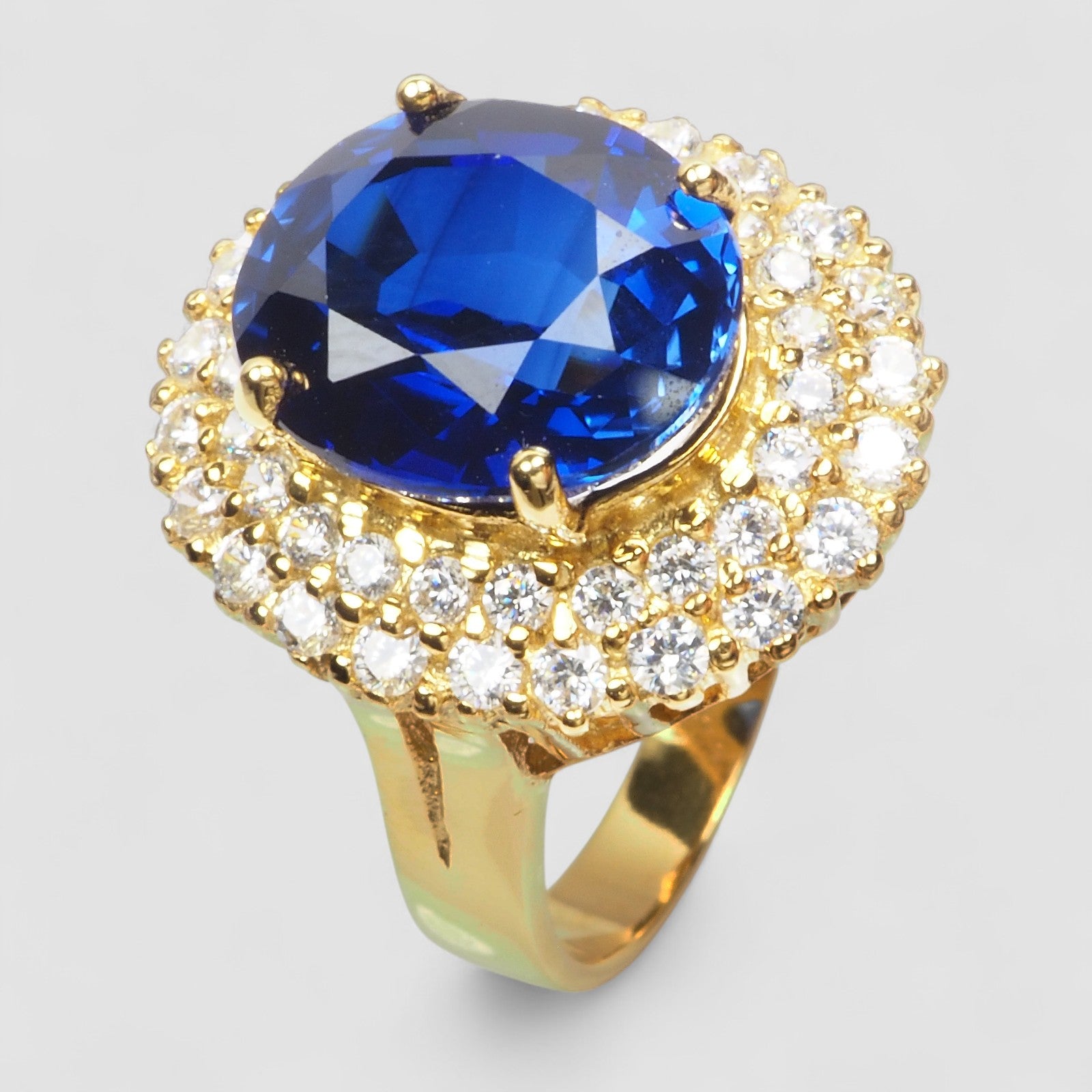 24K GOLD 925 STERLING SILVER RING BLUE SAPPHIRE