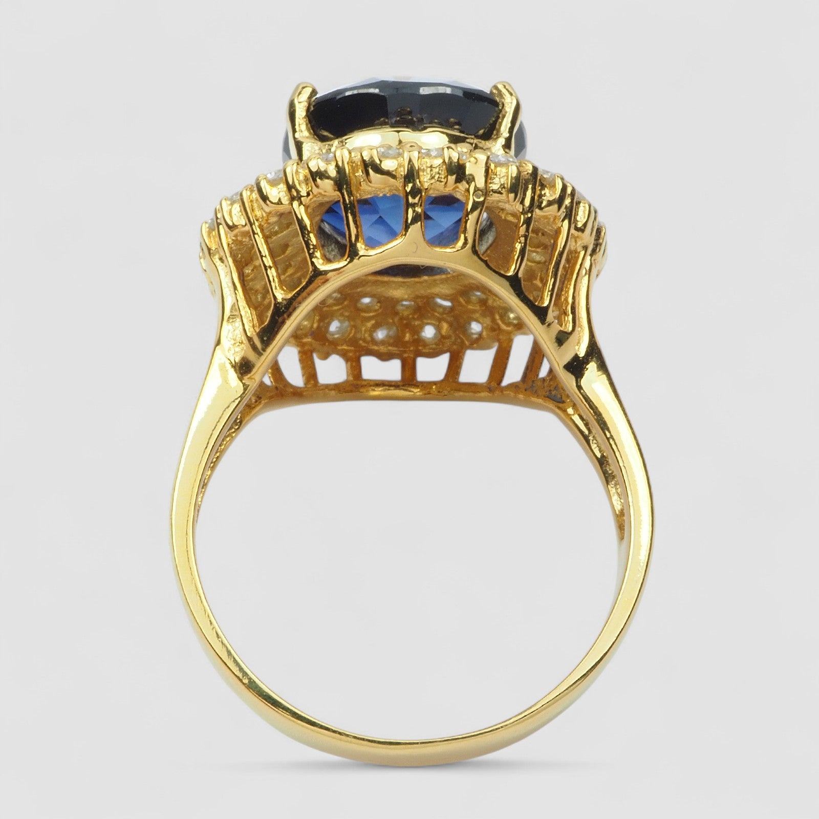 24K GOLD 925 STERLING SILVER RING BLUE SAPPHIRE