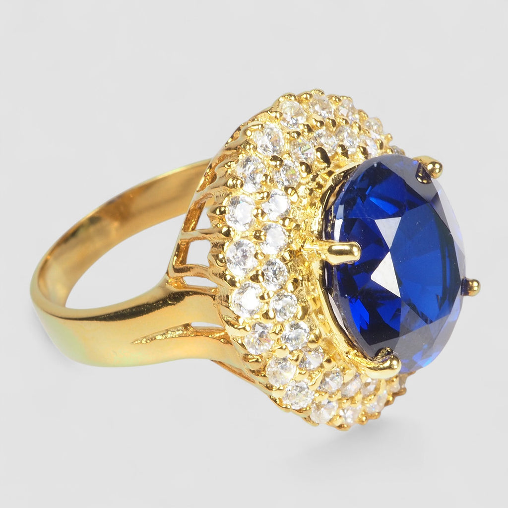24K GOLD 925 STERLING SILVER RING BLUE SAPPHIRE