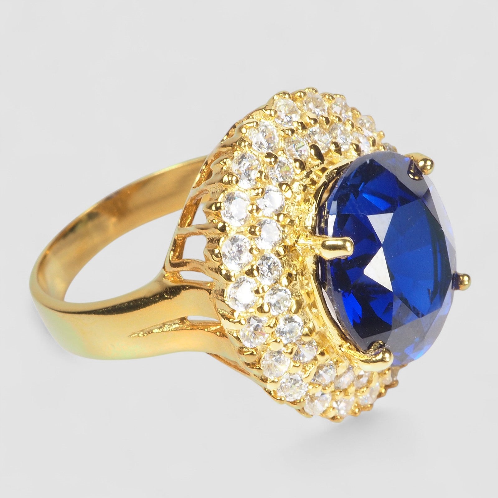 24K GOLD 925 STERLING SILVER RING BLUE SAPPHIRE