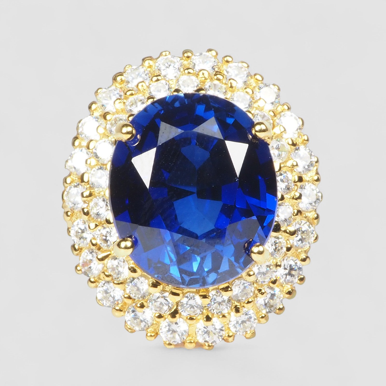 24K GOLD 925 STERLING SILVER RING BLUE SAPPHIRE
